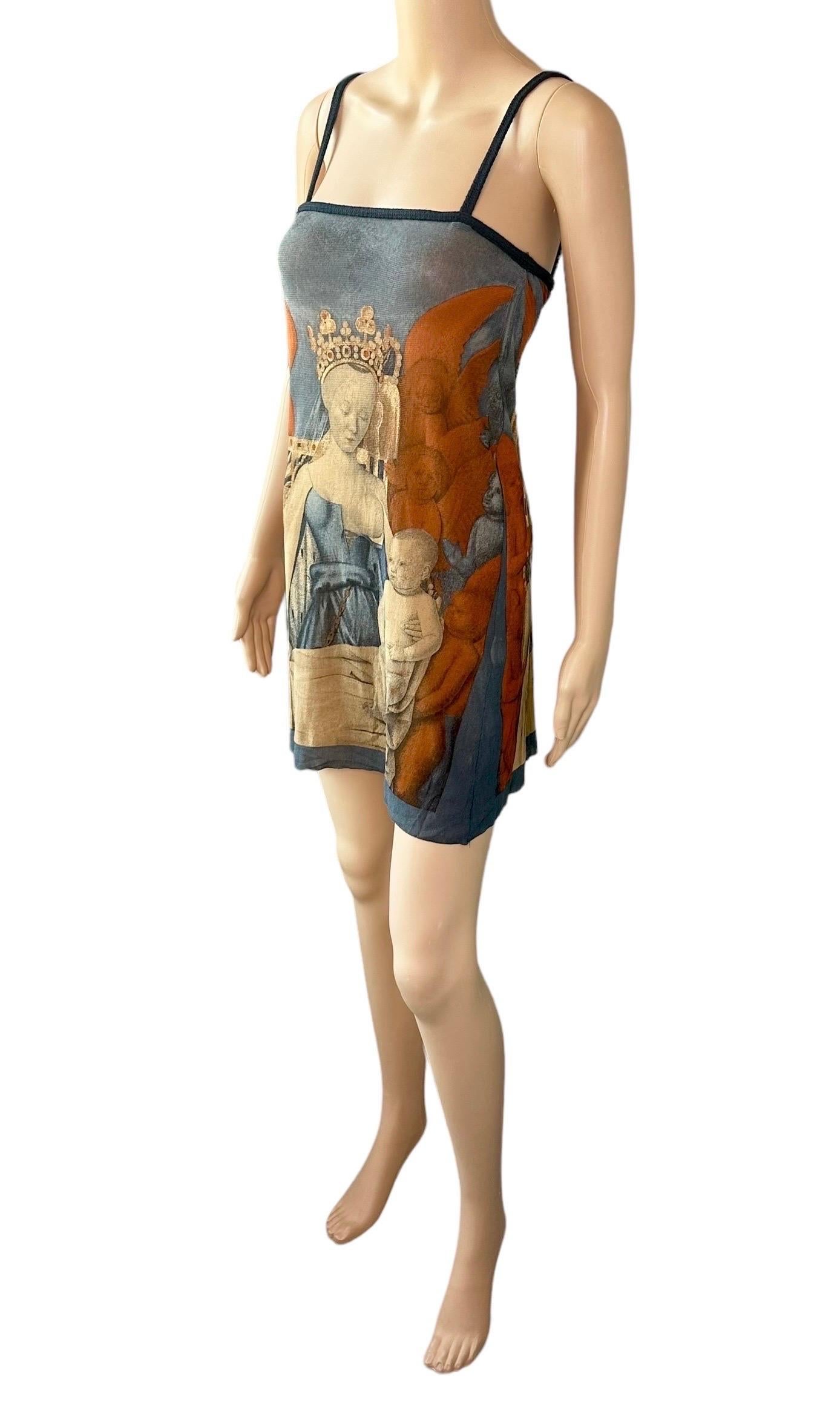Jean Paul Gaultier S/S 1995 Virgin & Child by Jean Fouquet Print Slip Mini Dress For Sale 4