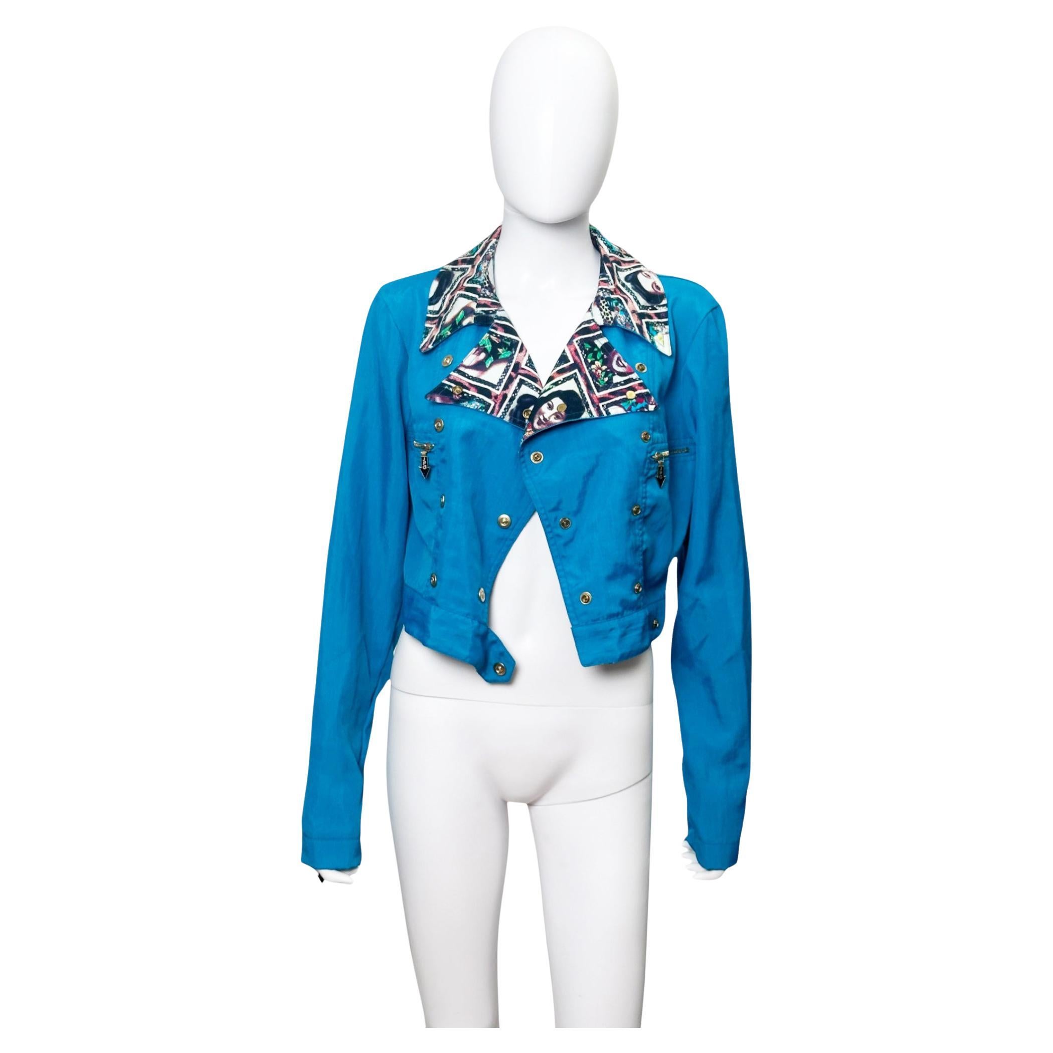 Jean Paul Gaultier S/S 1996 Biker Blue "Faces" Jacket