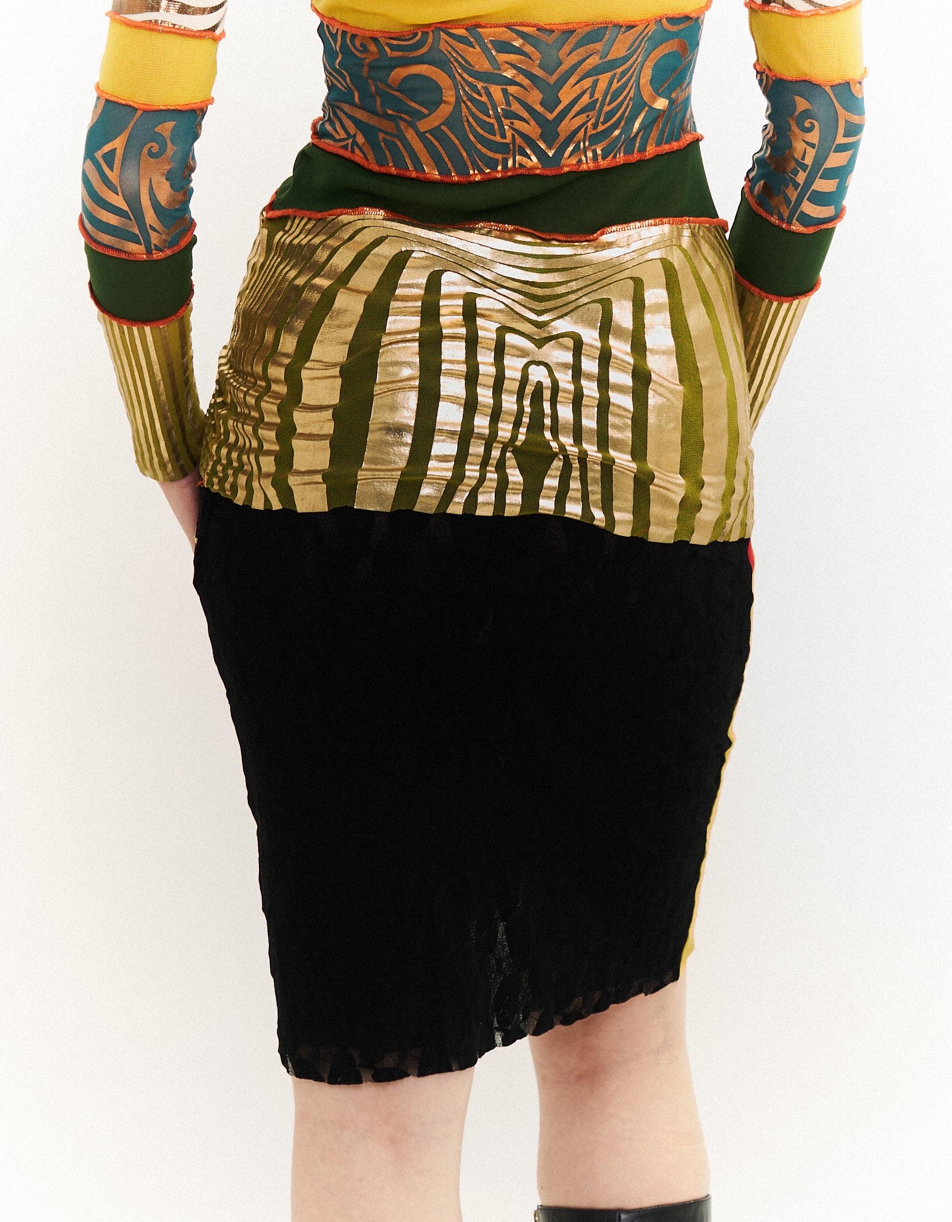 Jean Paul Gaultier S/S 1996 Cyberbaba Mesh Foil Print Top & Skirt Ensemble In Good Condition For Sale In BELLEVUE HILL, NSW