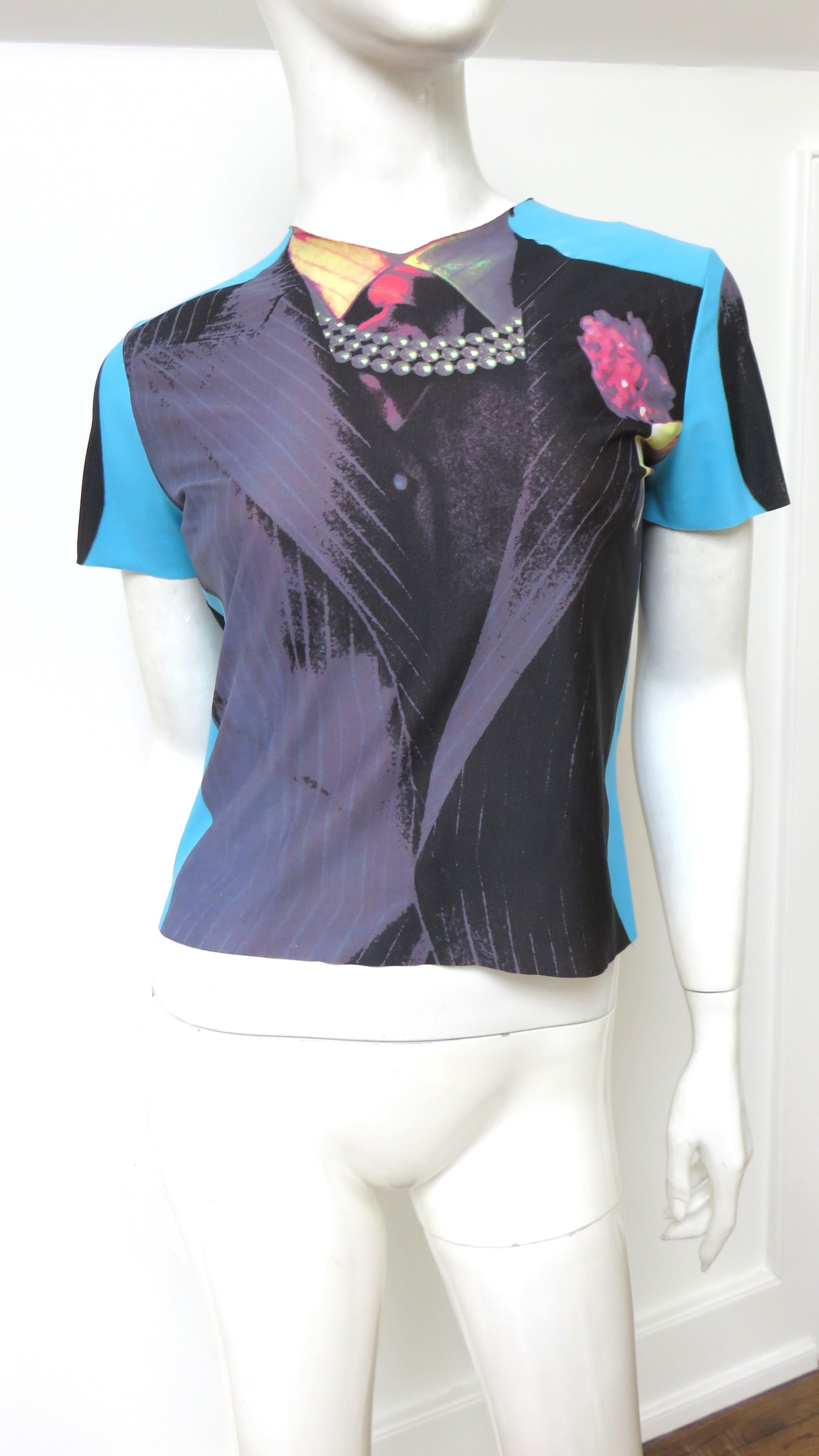 Gray Jean Paul Gaultier S/S 1996 Trompe L'oeil Pearls and Necktie Top For Sale
