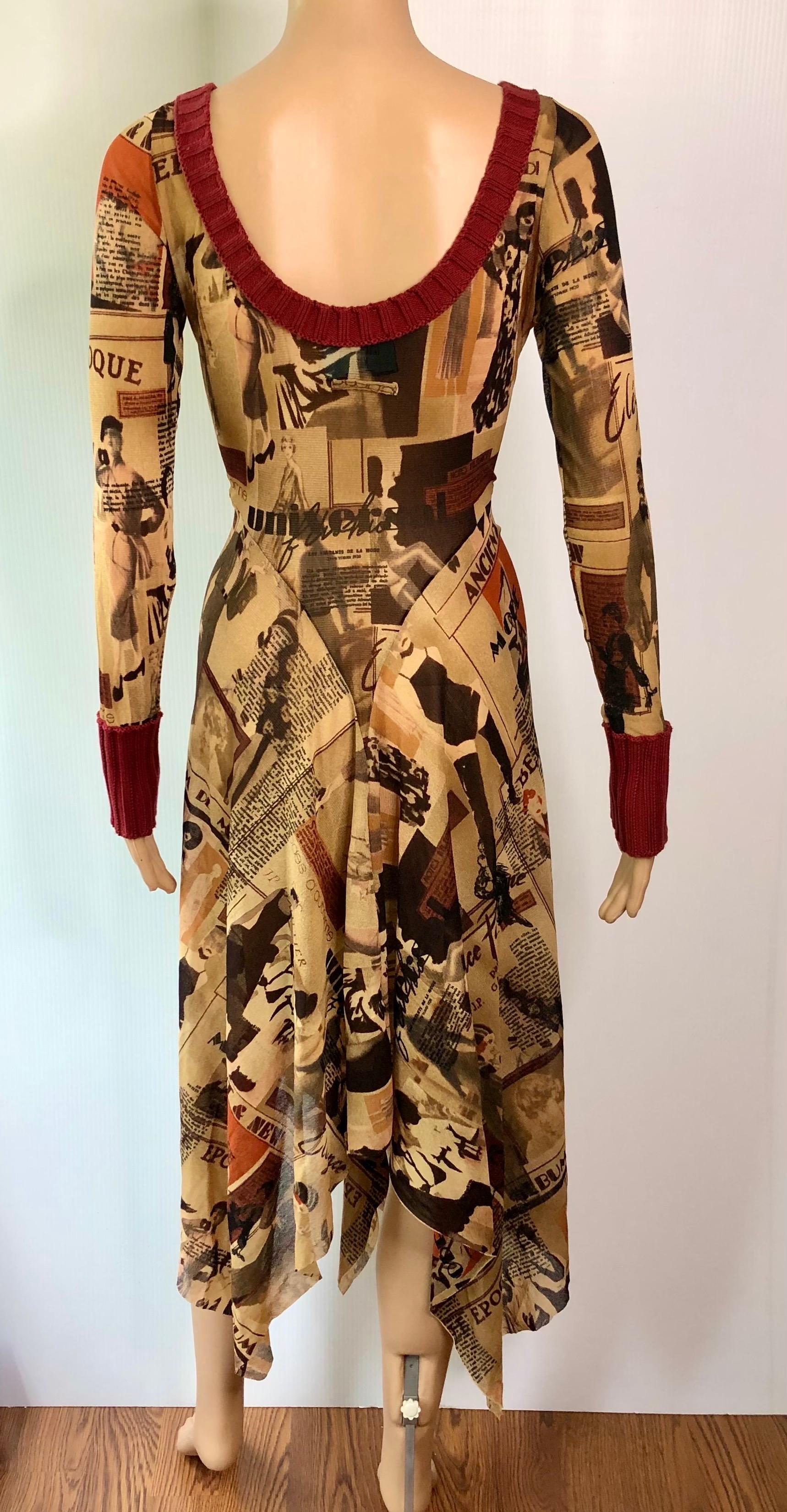 Marron Robe longue en maille imprimée Belle Époque Jean Paul Gaultier S/S 1996 en vente