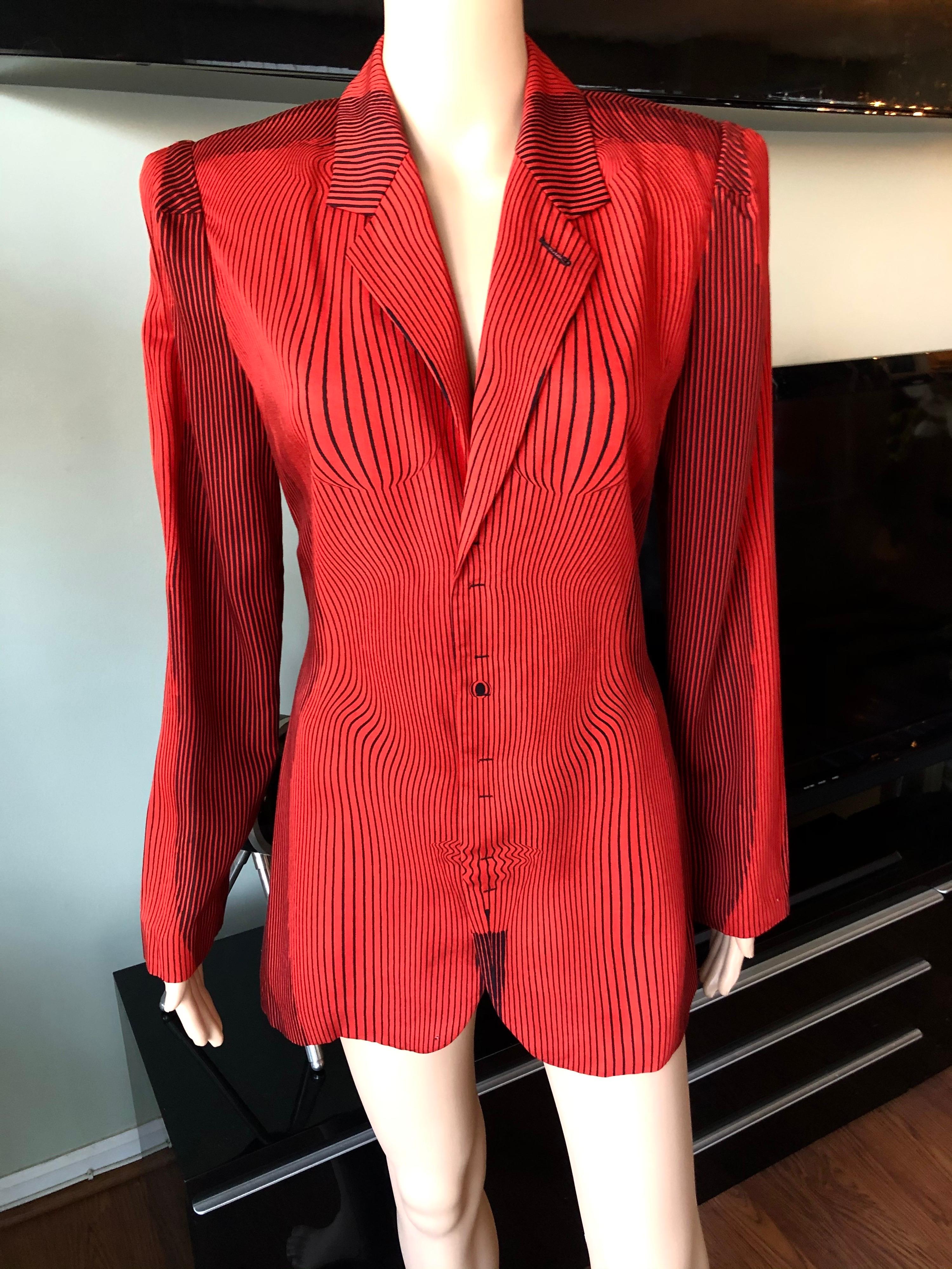 Jean Paul Gaultier S/S 1996 Vintage Cyberbaba Optical Illusion Jacket Blazer Top In Good Condition For Sale In Naples, FL