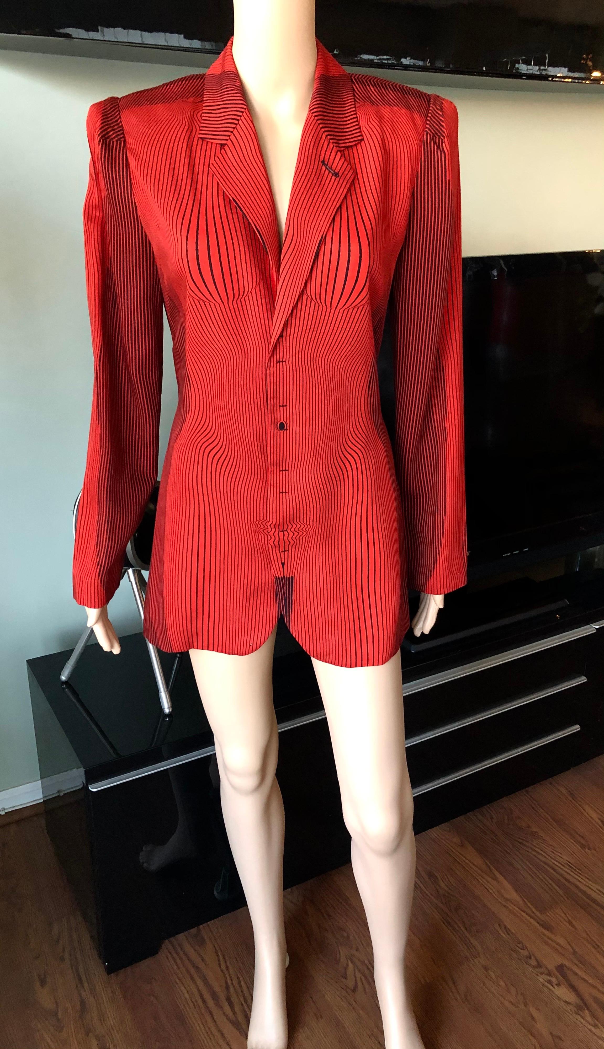 Jean Paul Gaultier S/S 1996 Vintage Cyberbaba Optical Illusion Jacket Blazer Top For Sale 1