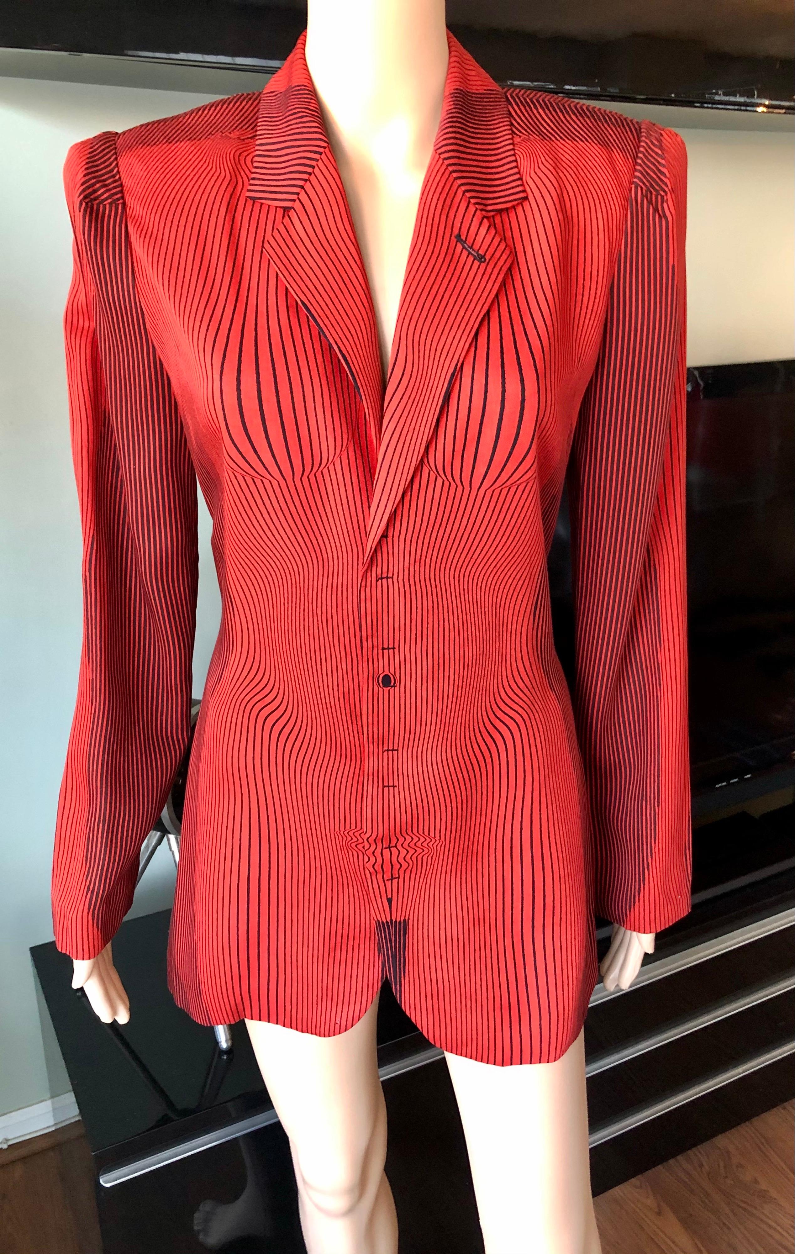 Jean Paul Gaultier S/S 1996 Vintage Cyberbaba Optical Illusion Jacket Blazer Top For Sale 3