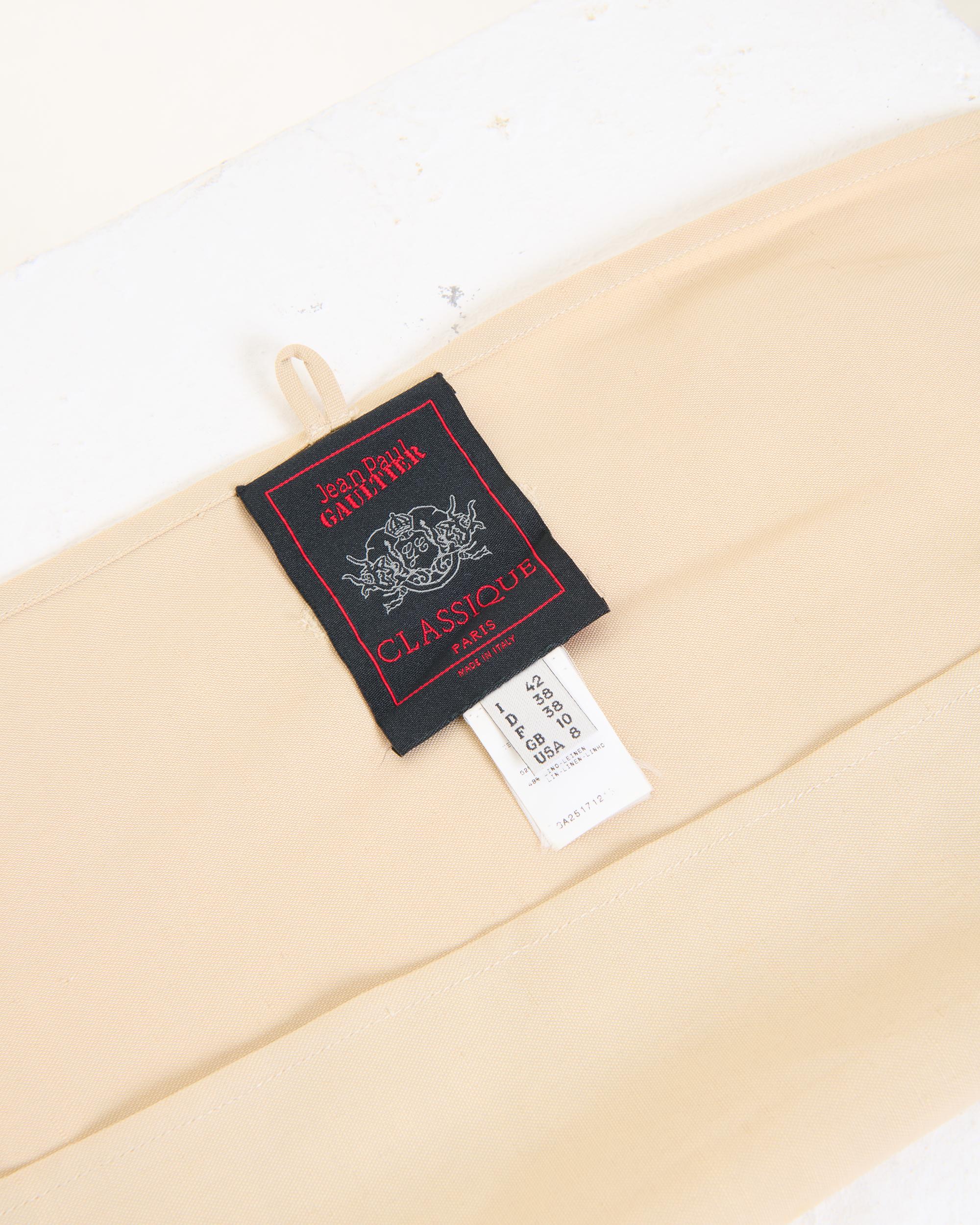 Jean Paul Gaultier F/W 1997 Crema blazer de lino con doble botonadura chaqueta dos piezas en venta 8