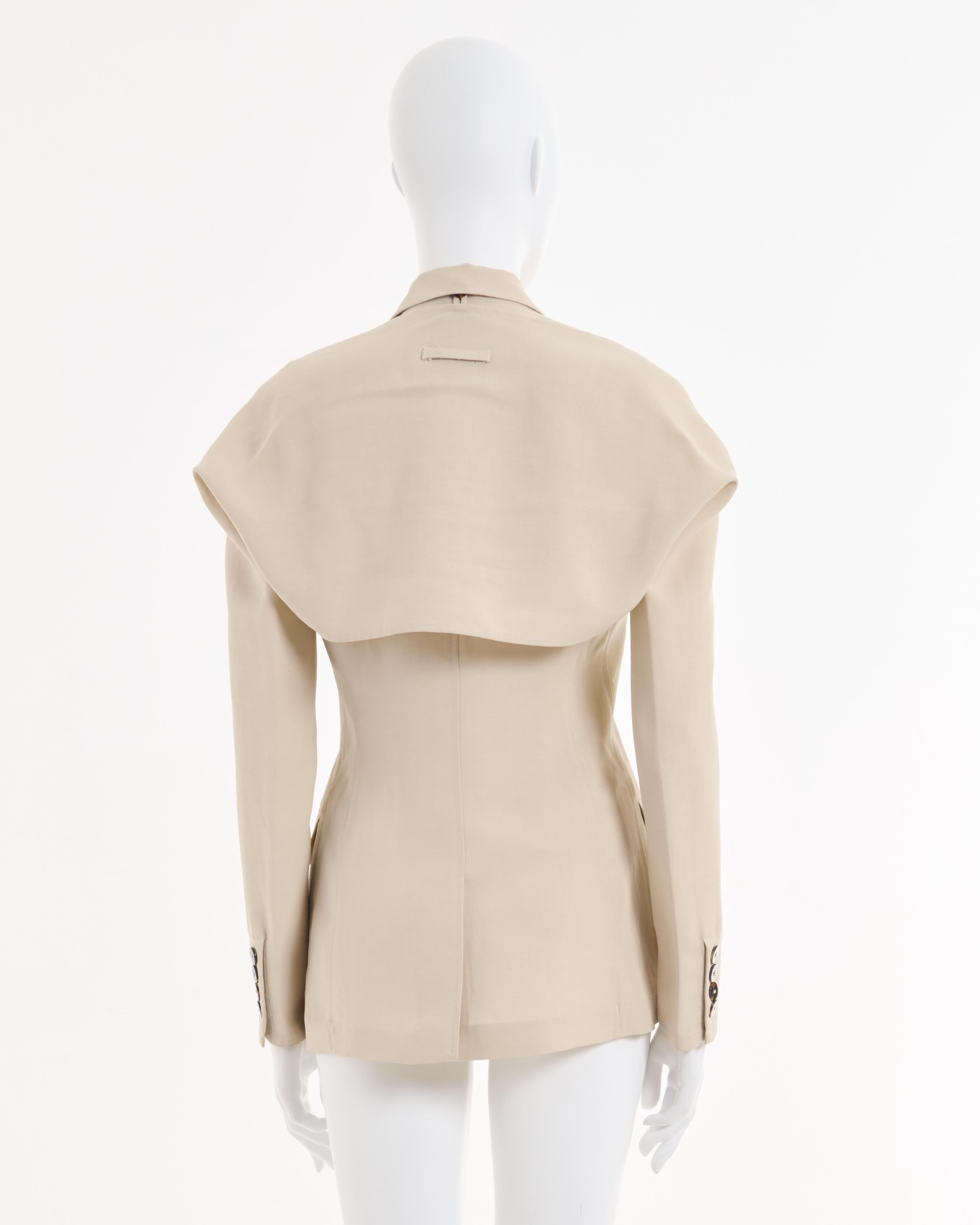 Jean Paul Gaultier F/W 1997 Cream linen double breasted blazer two pieces jacket Excellent état - En vente à Milano, IT