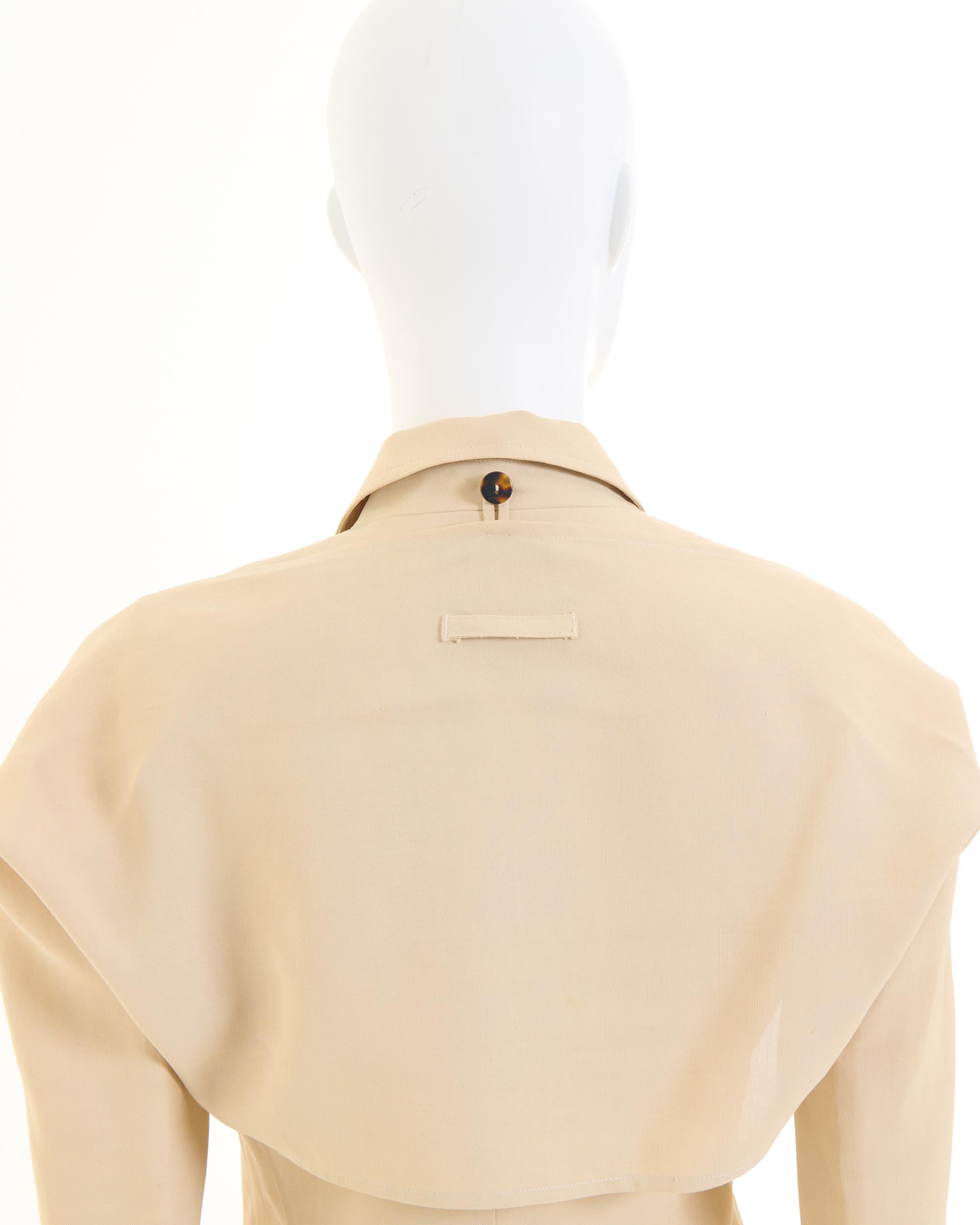 Jean Paul Gaultier F/W 1997 Cream linen double breasted blazer two pieces jacket For Sale 1