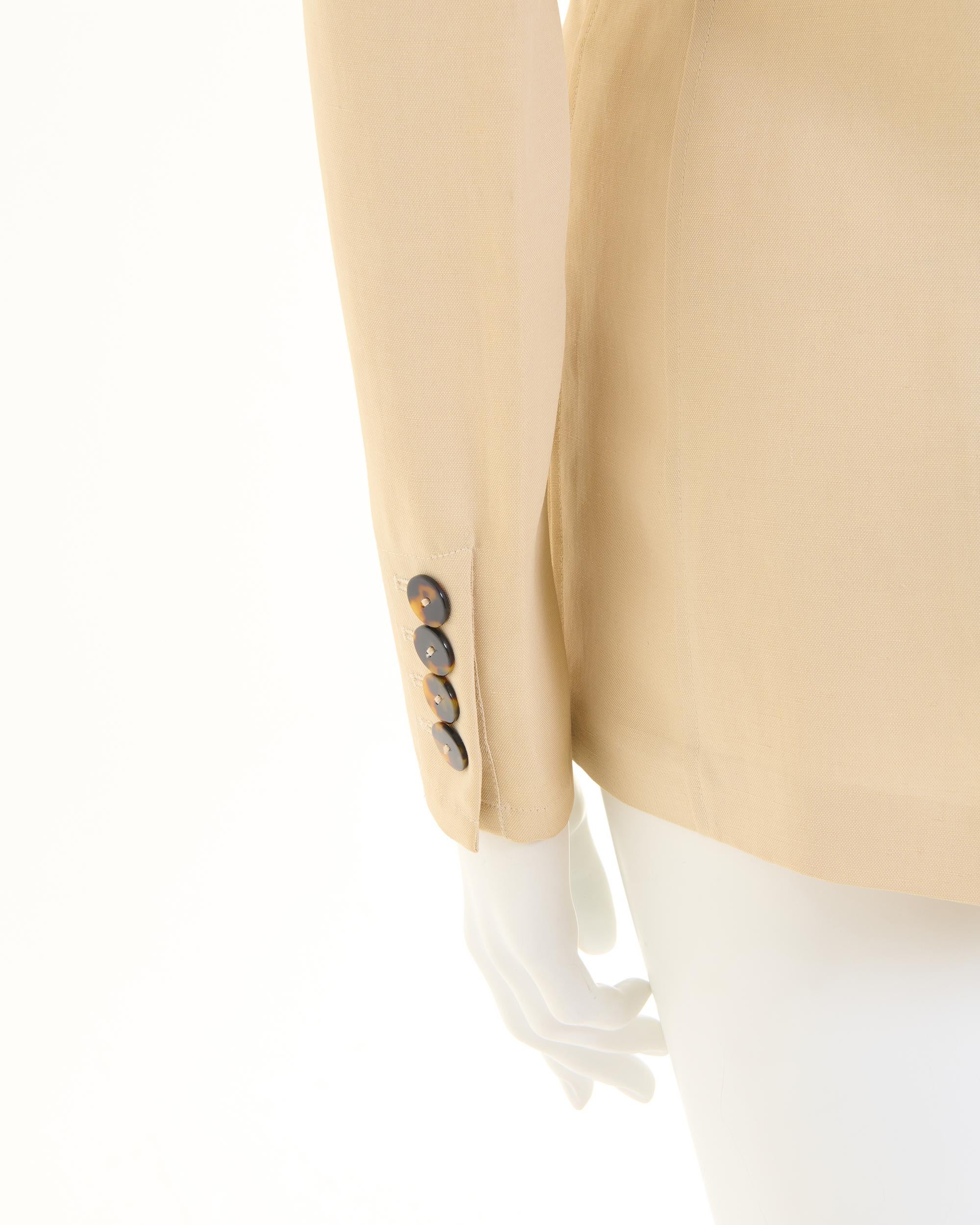 Jean Paul Gaultier F/W 1997 Crema blazer de lino con doble botonadura chaqueta dos piezas en venta 1