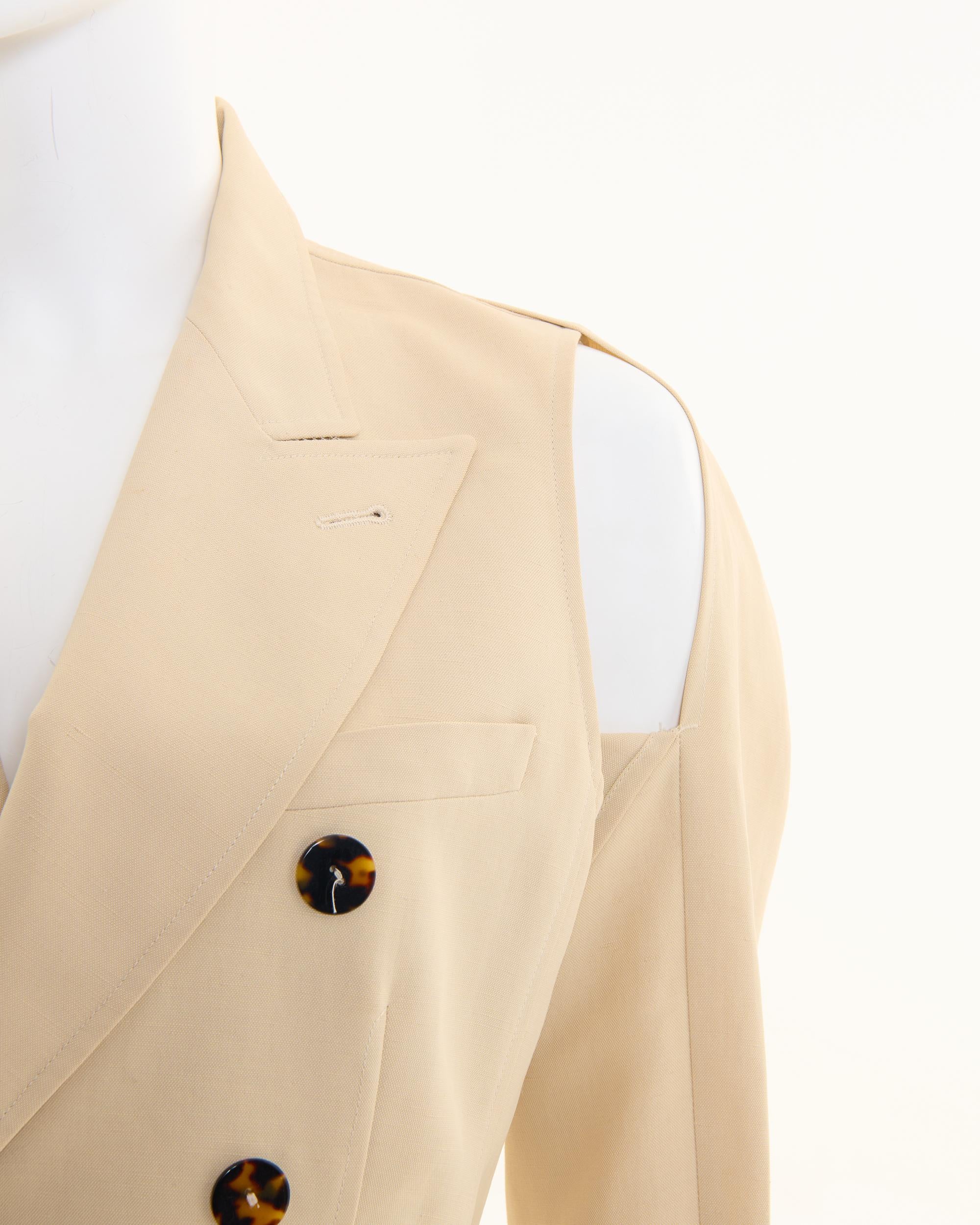 Jean Paul Gaultier F/W 1997 Crema blazer de lino con doble botonadura chaqueta dos piezas en venta 3