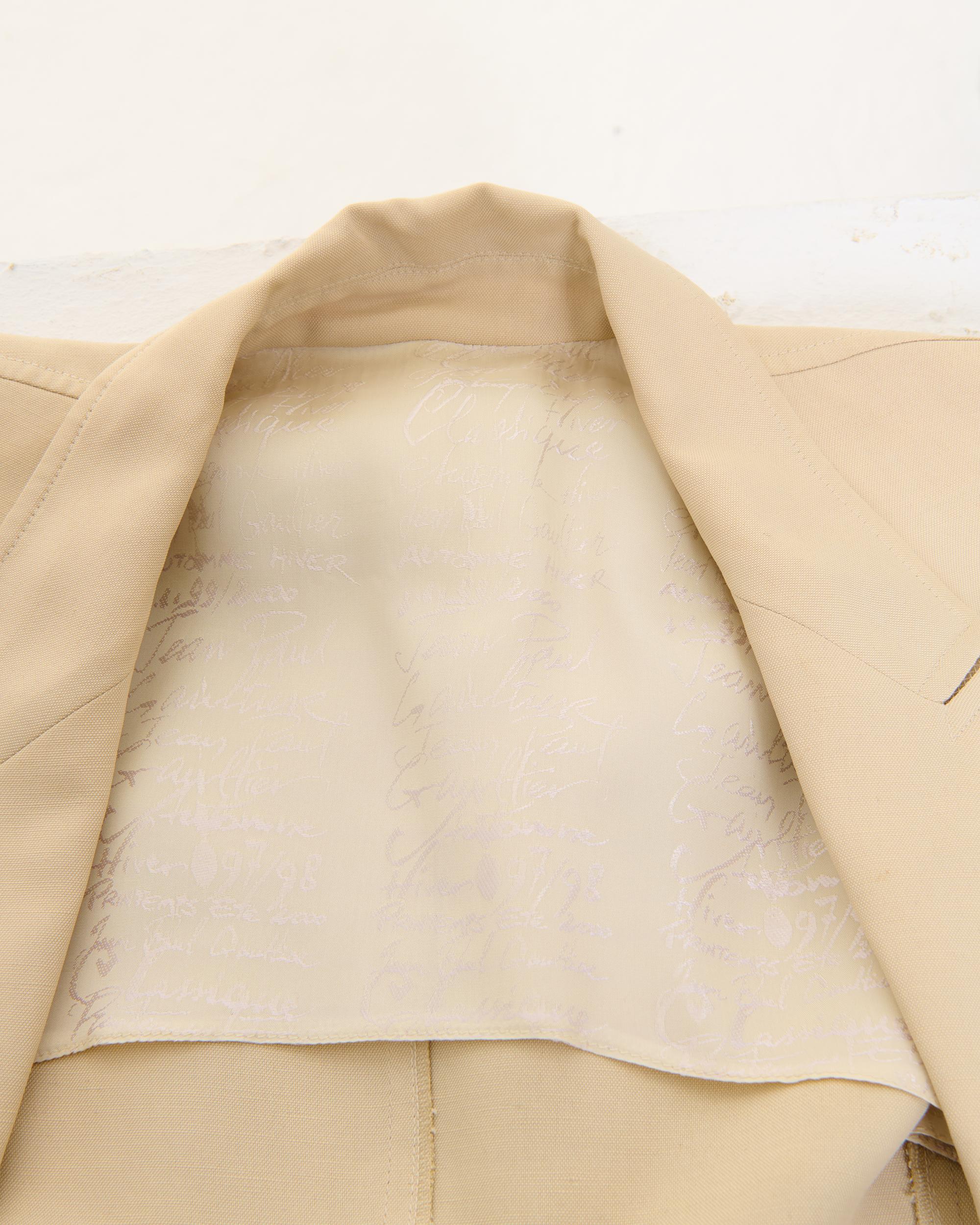Jean Paul Gaultier F/W 1997 Cream linen double breasted blazer two pieces jacket For Sale 5