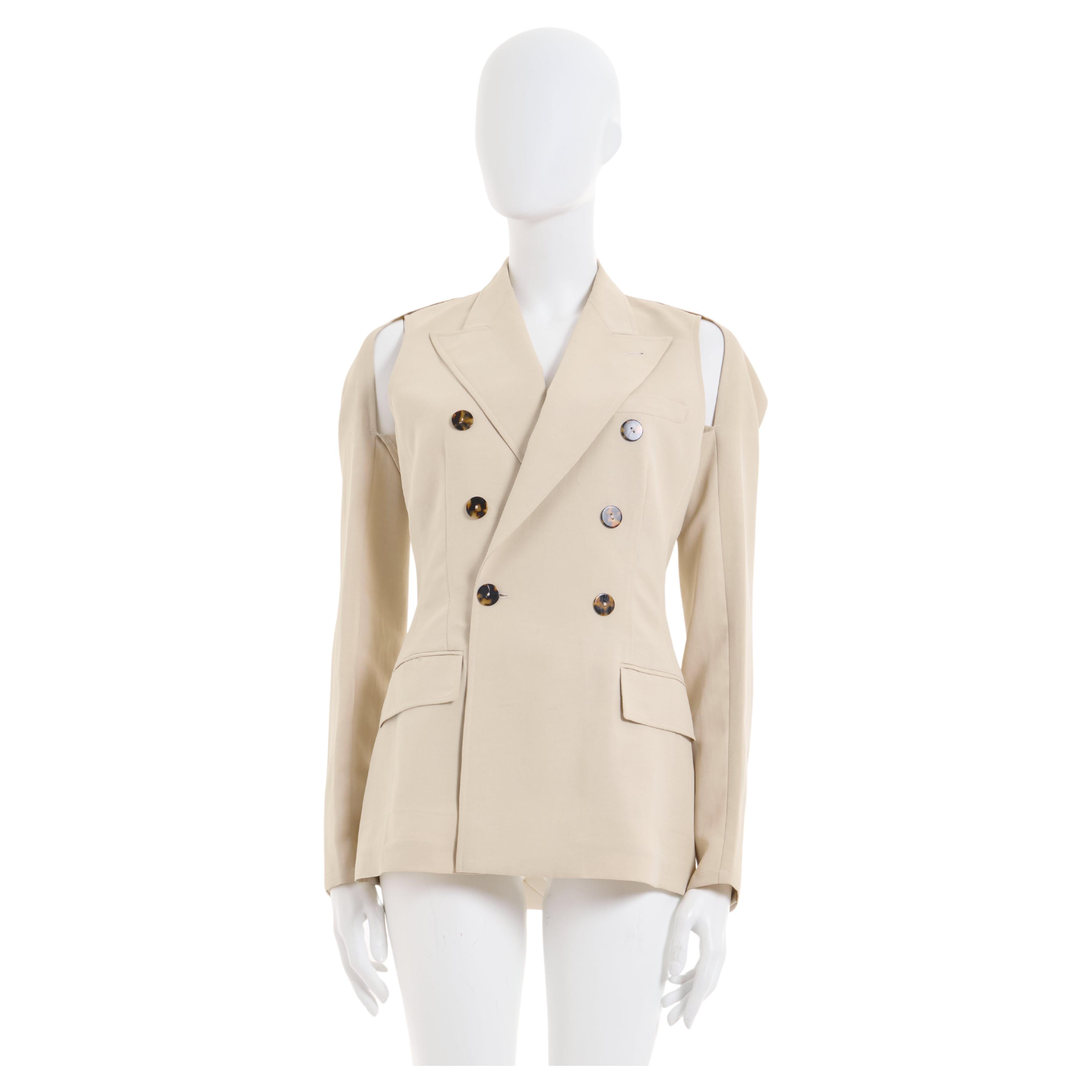Jean Paul Gaultier F/W 1997 Cream linen double breasted blazer two pieces jacket For Sale