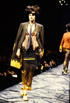 Jean Paul Gaultier S/S 1997 Pinstripe Jacquard black wrap skirt