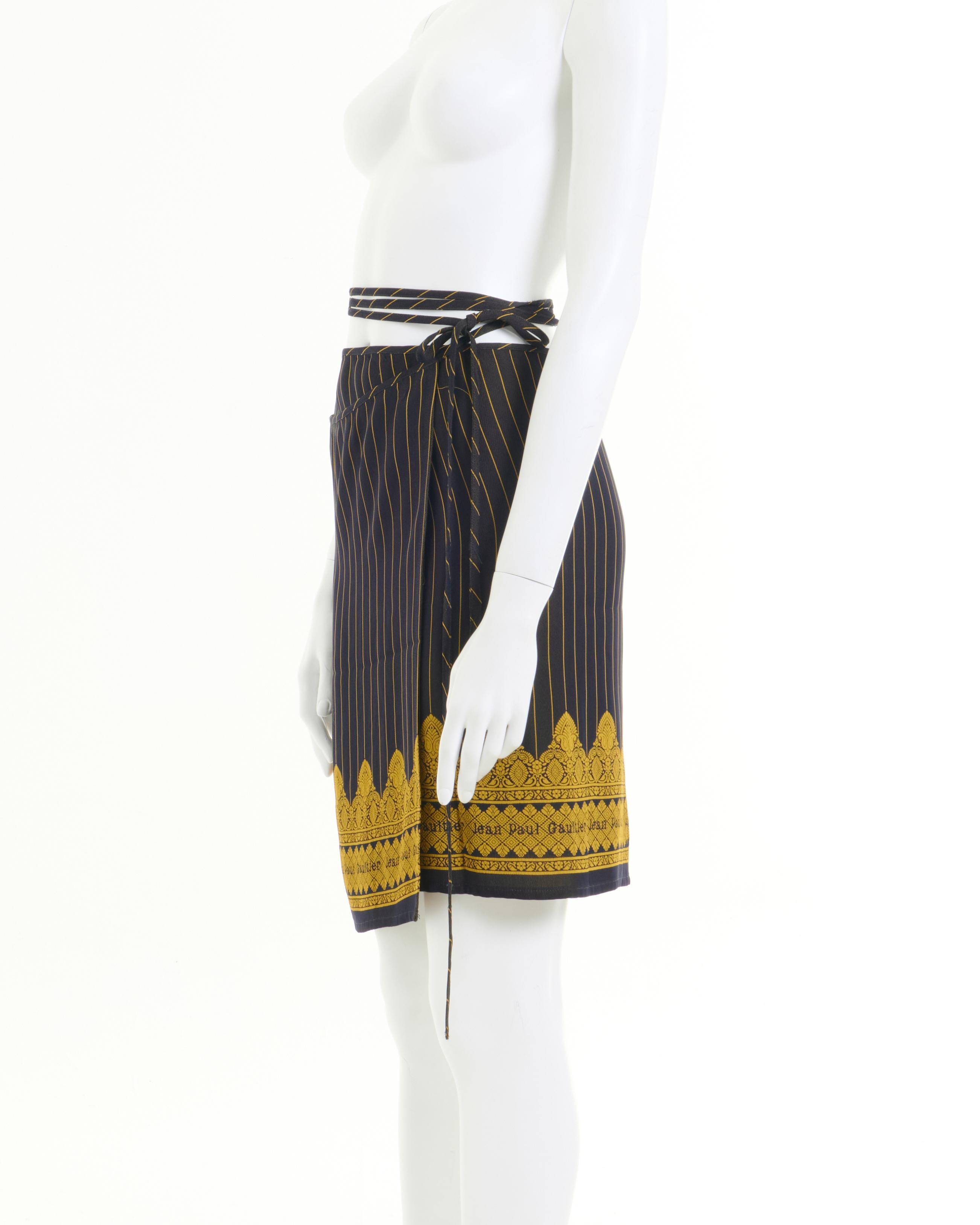 Jean Paul Gaultier S/S 1997 Pinstripe Jacquard black wrap skirt In Excellent Condition For Sale In Milano, IT