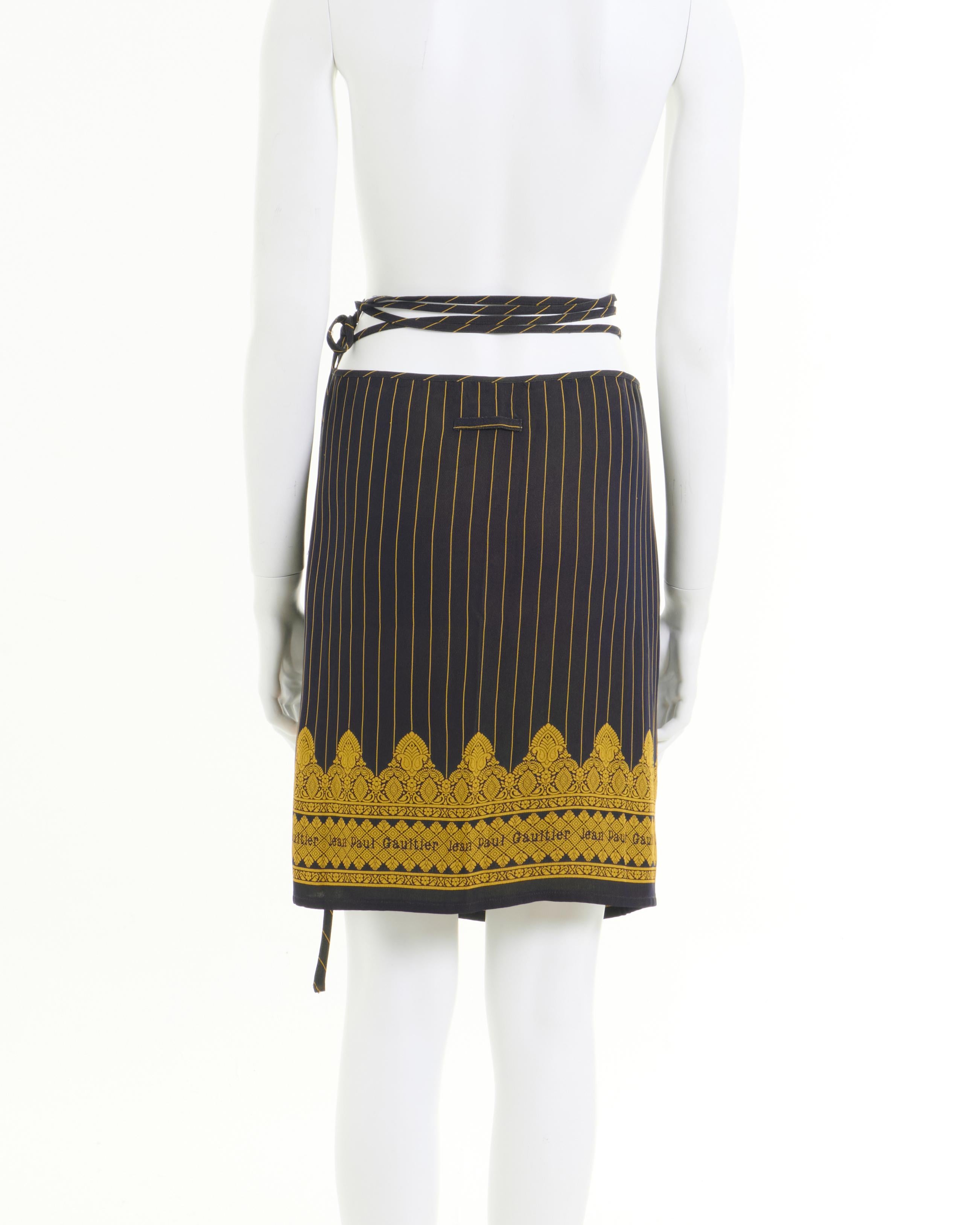 Men's Jean Paul Gaultier S/S 1997 Pinstripe Jacquard black wrap skirt For Sale