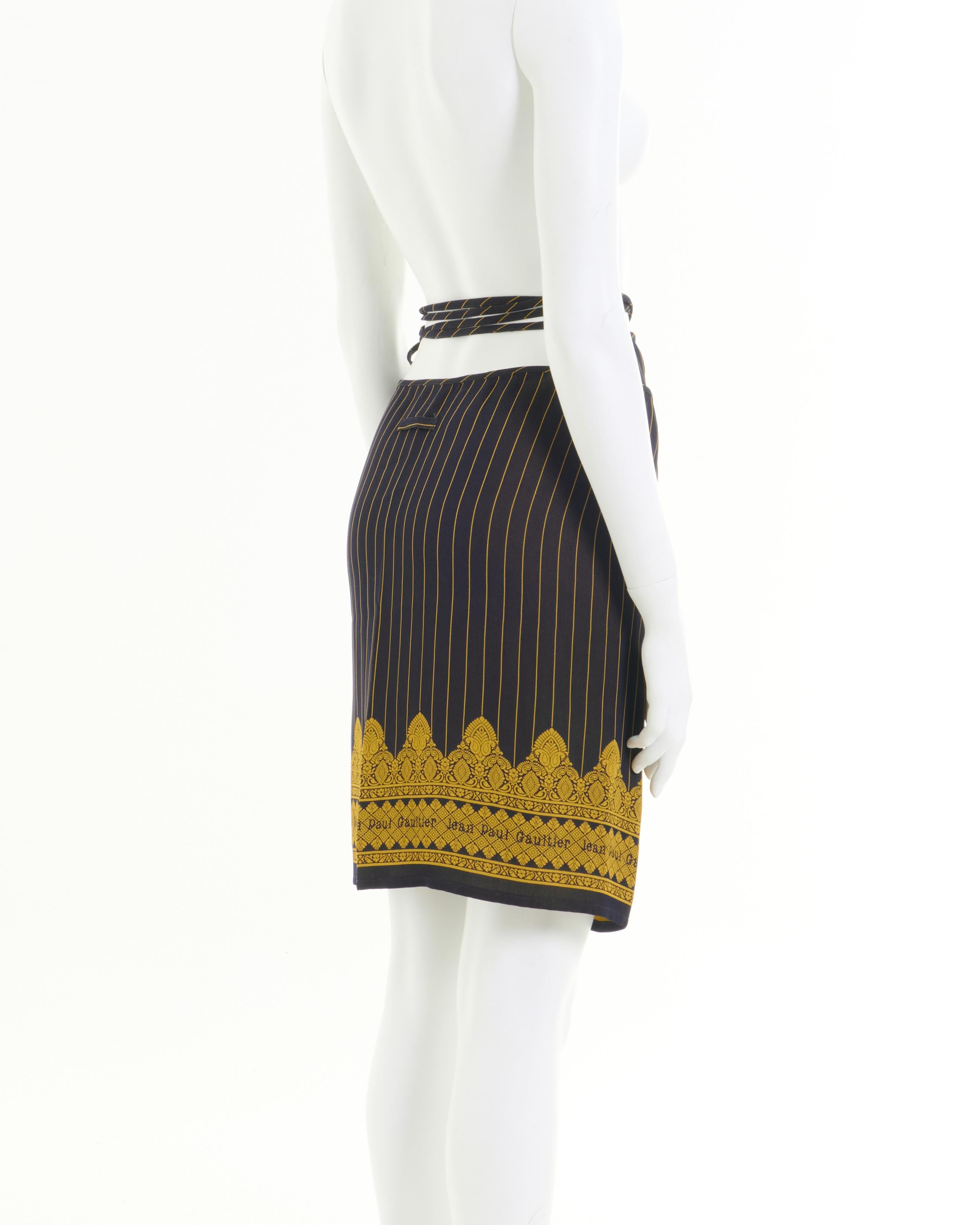 Jean Paul Gaultier S/S 1997 Pinstripe Jacquard black wrap skirt For Sale 1