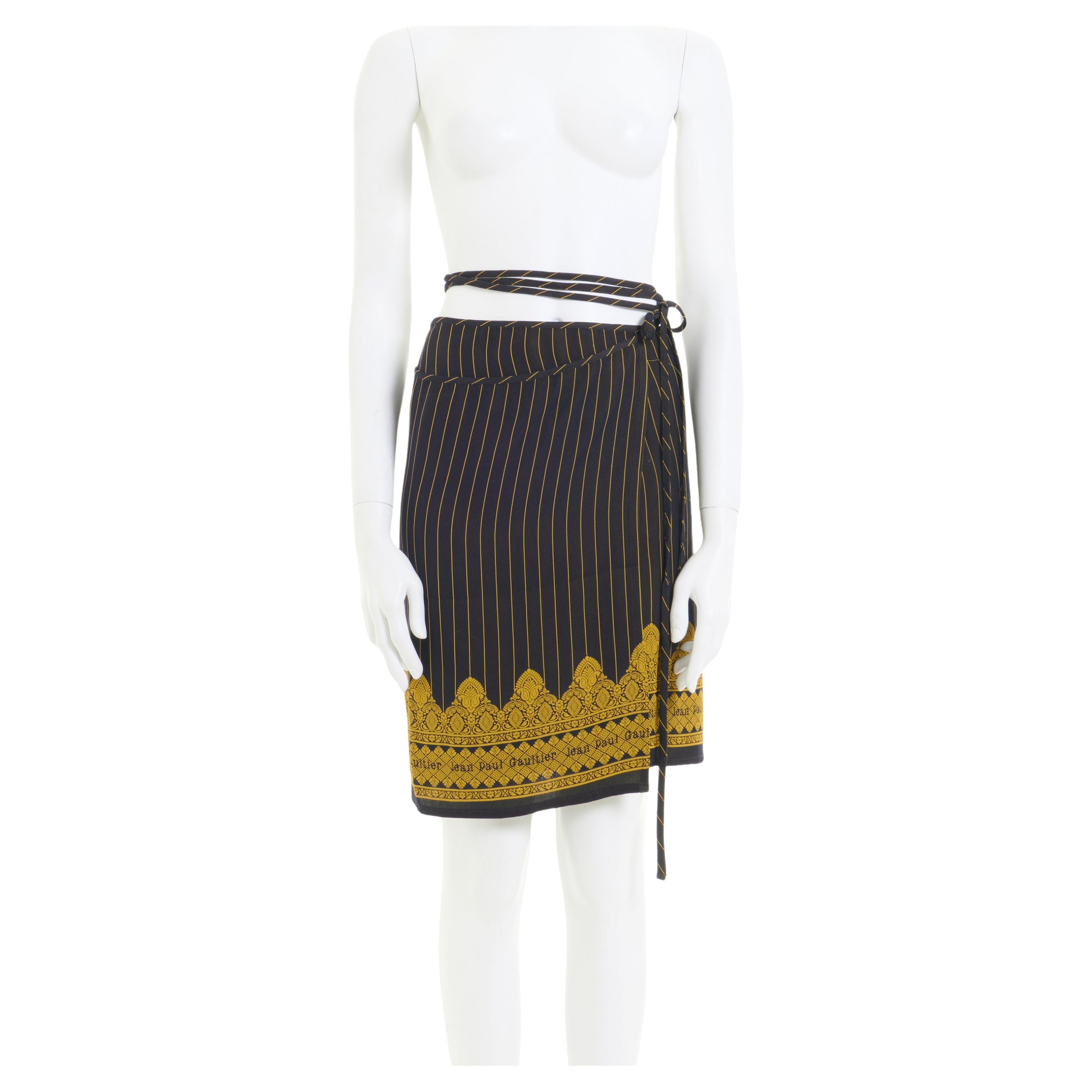 Jean Paul Gaultier S/S 1997 Pinstripe Jacquard black wrap skirt For Sale