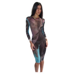 Jean Paul Gaultier S/S 1997 Runway Trompe L'oeil Tuxedo Print Sheer Mesh Dress