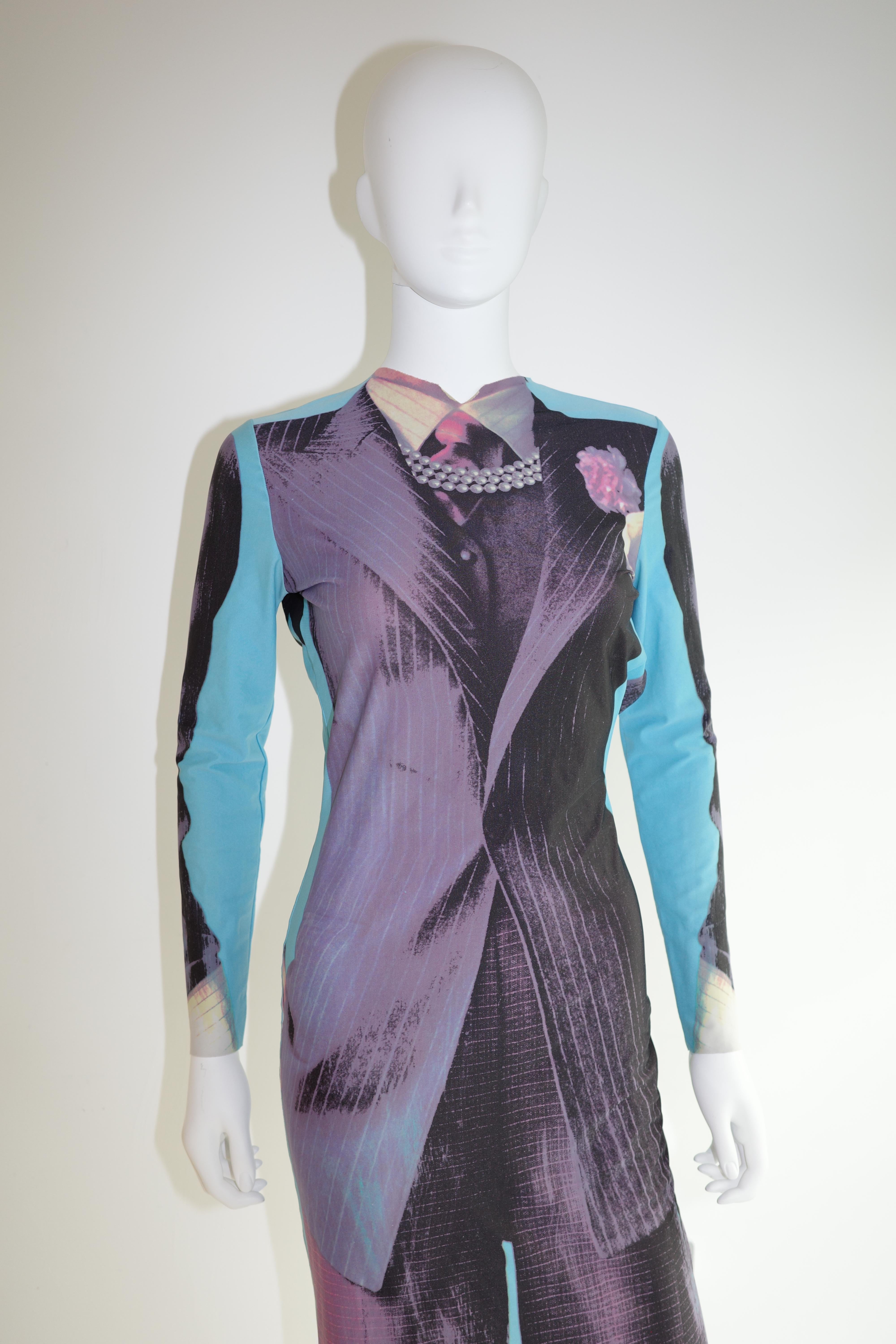 Jean Paul Gaultier A/W 1996 Vestido con estampado de esmoquin en venta 3