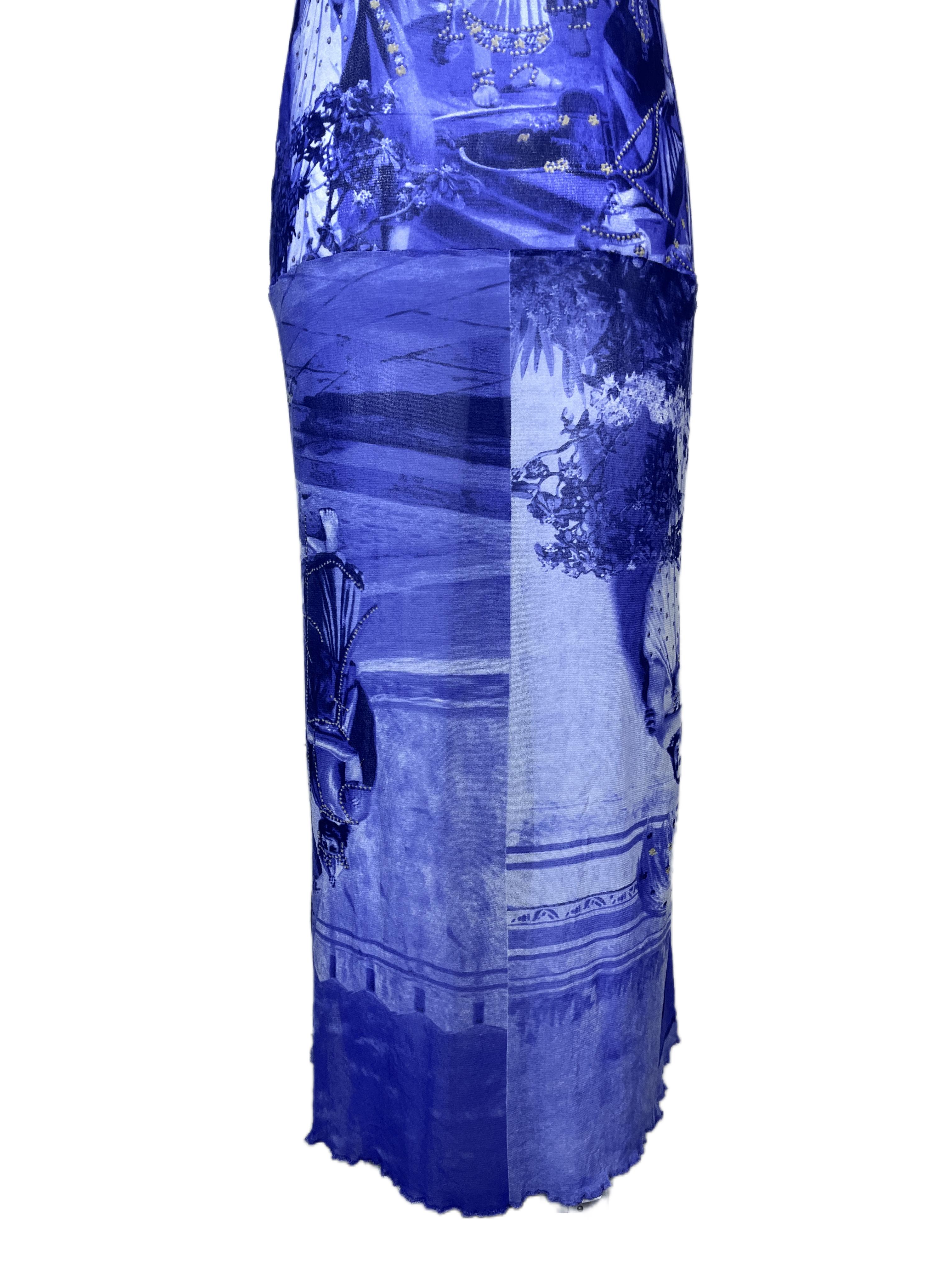 JEAN PAUL GAULTIER S/s 1998 Blaues bedrucktes Kleid mit Frontschlitz im Angebot 7