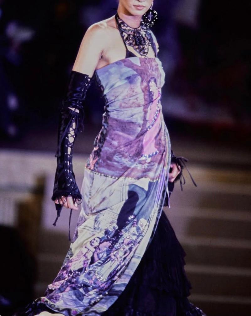 JEAN PAUL GAULTIER S/s 1998 Blaues bedrucktes Kleid mit Frontschlitz im Zustand „Hervorragend“ im Angebot in 上海市, CN