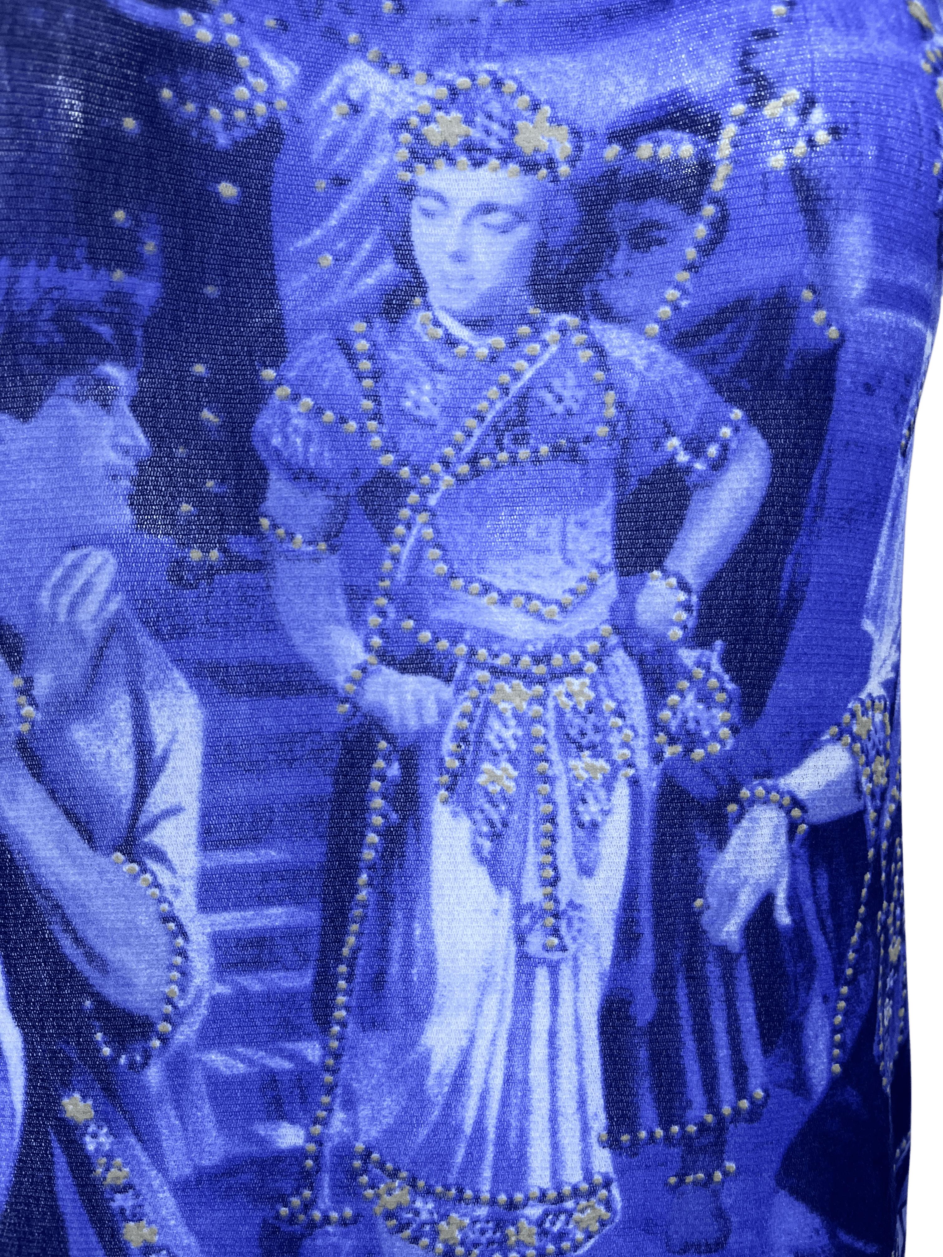 JEAN PAUL GAULTIER S/s 1998 Blaues bedrucktes Kleid mit Frontschlitz im Angebot 3