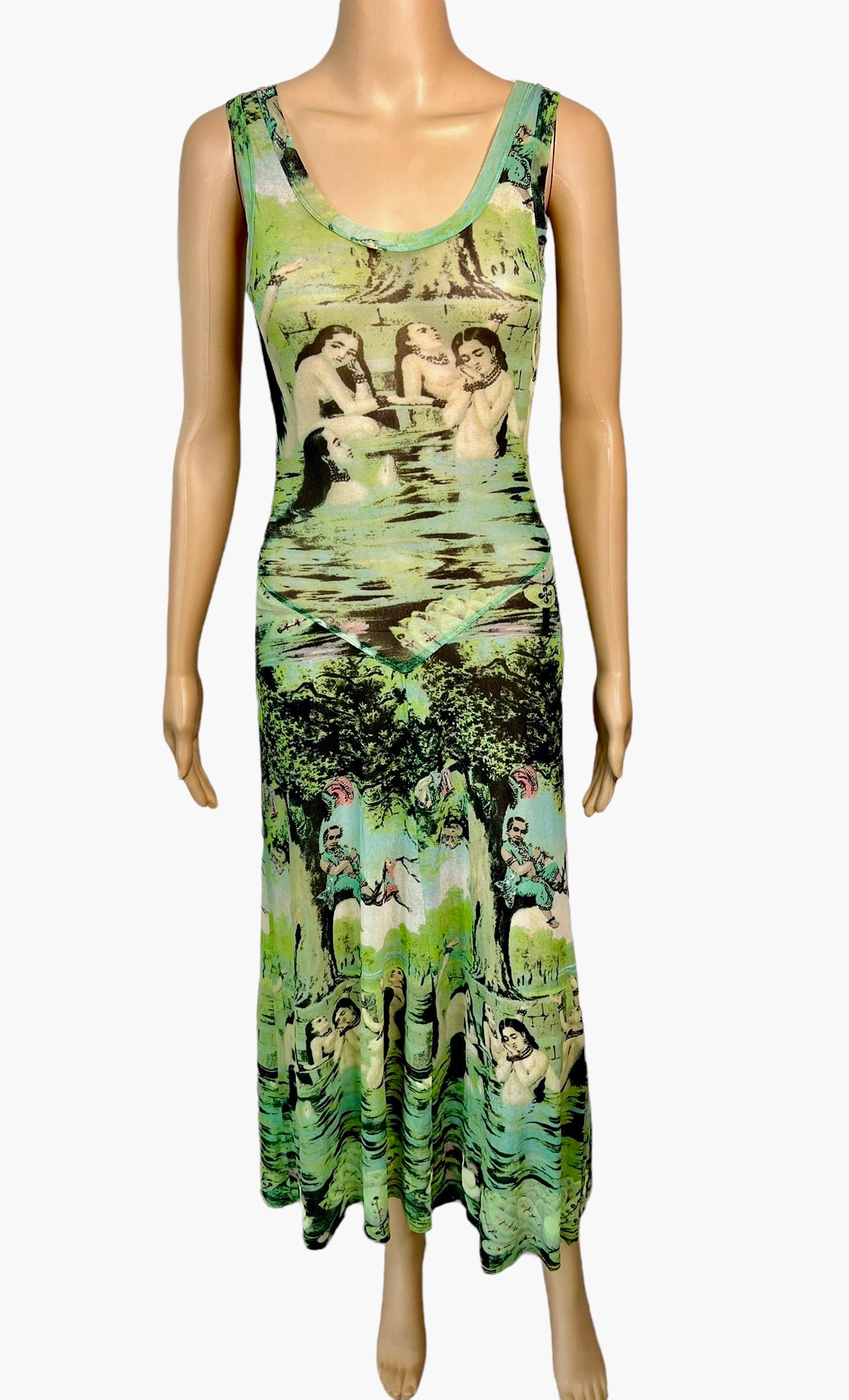 Vert Jean Paul Gaultier S/S 1998 Hommage à Frida Kahlo - Robe en maille imprimée de bain orientale