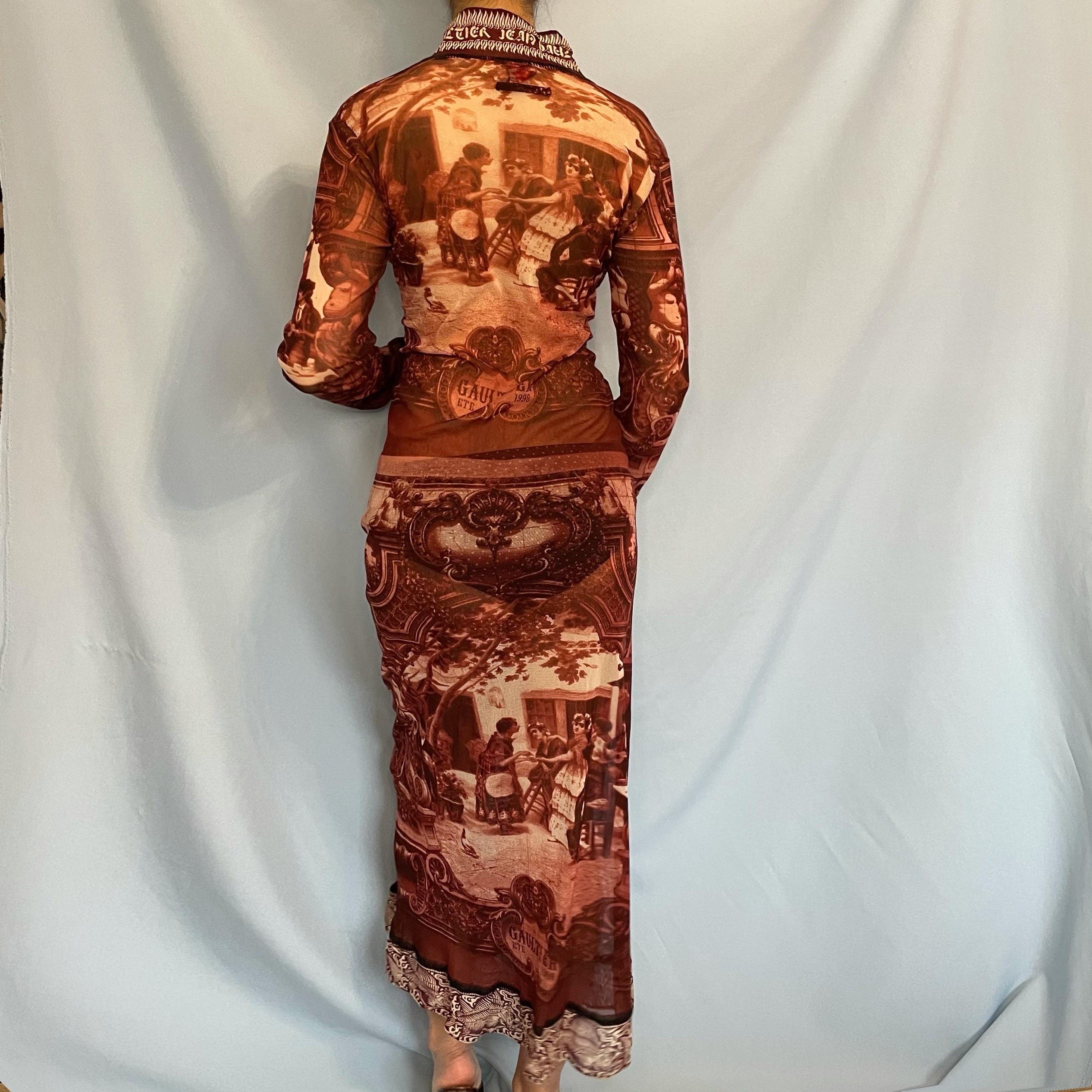 Jean Paul Gaultier 

Spring 1998 - Classique line 

All over pattern mesh maxi dress

Size XL 

Stretch fabric so can fit a variety of sizes 

Follow us on Instagram - @studdedpetals