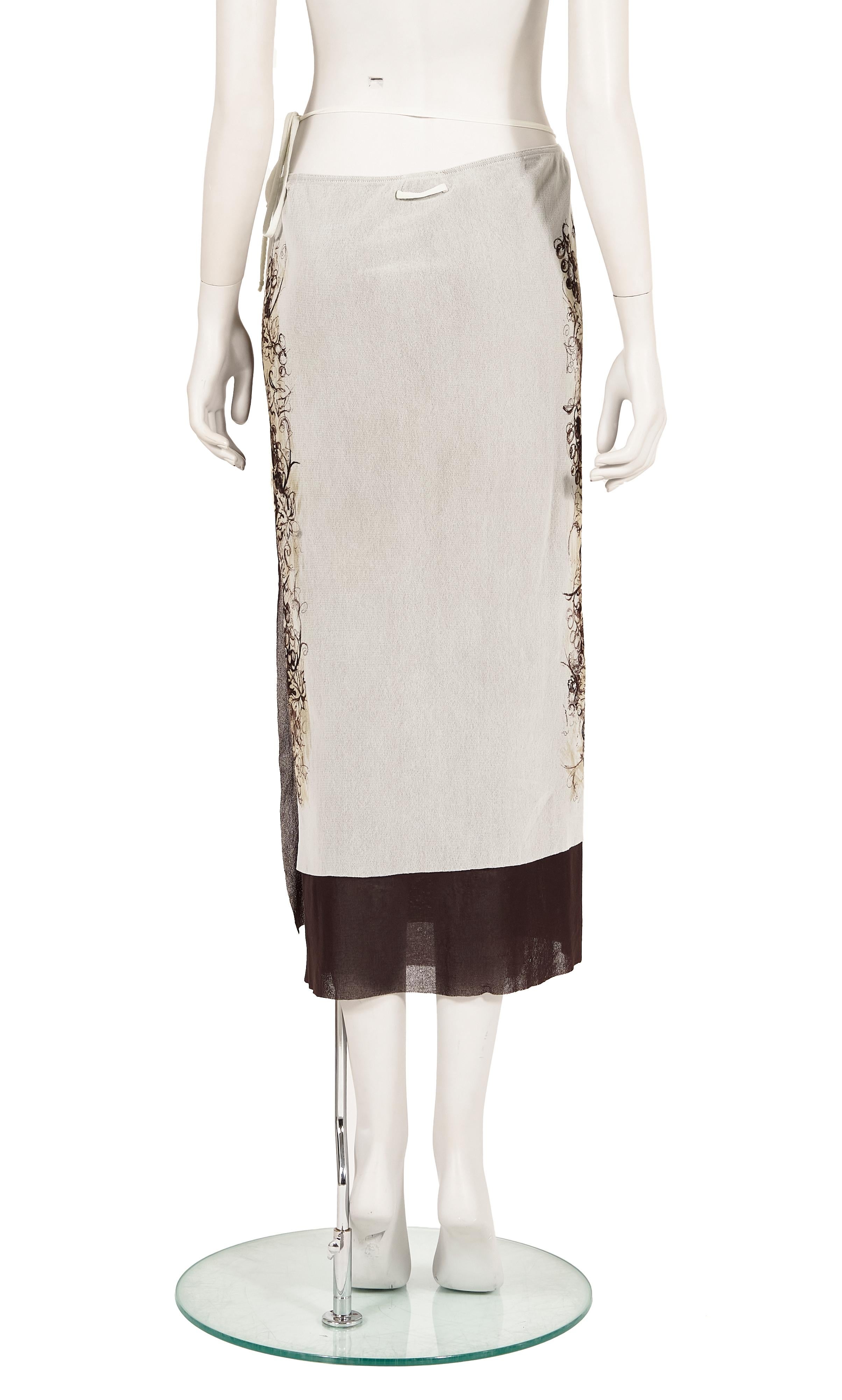 Beige Jean Paul Gaultier S/S 1999 grey/brown grape print sarong skirt