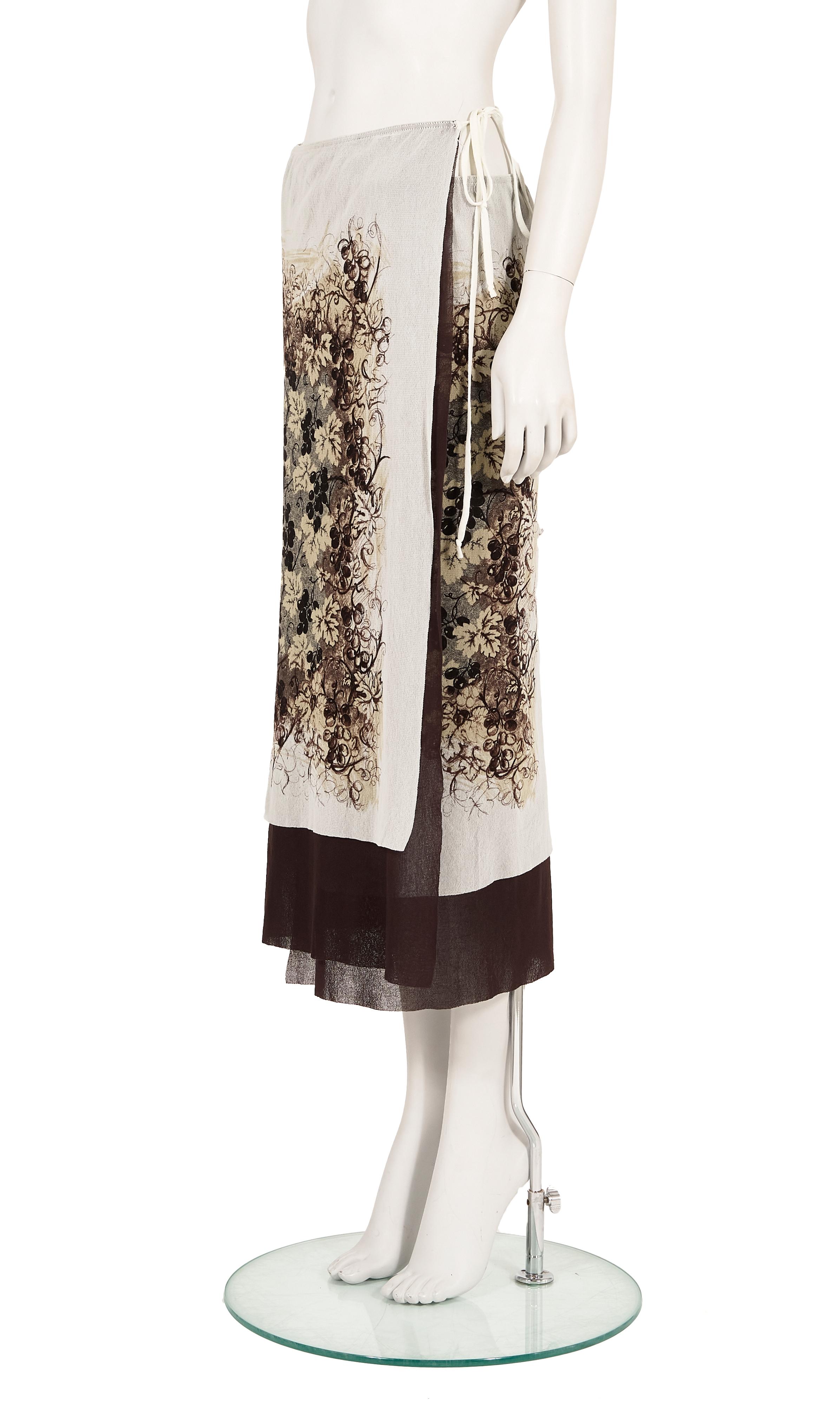 Jean Paul Gaultier S/S 1999 grey/brown grape print sarong skirt In Excellent Condition In Rome, IT