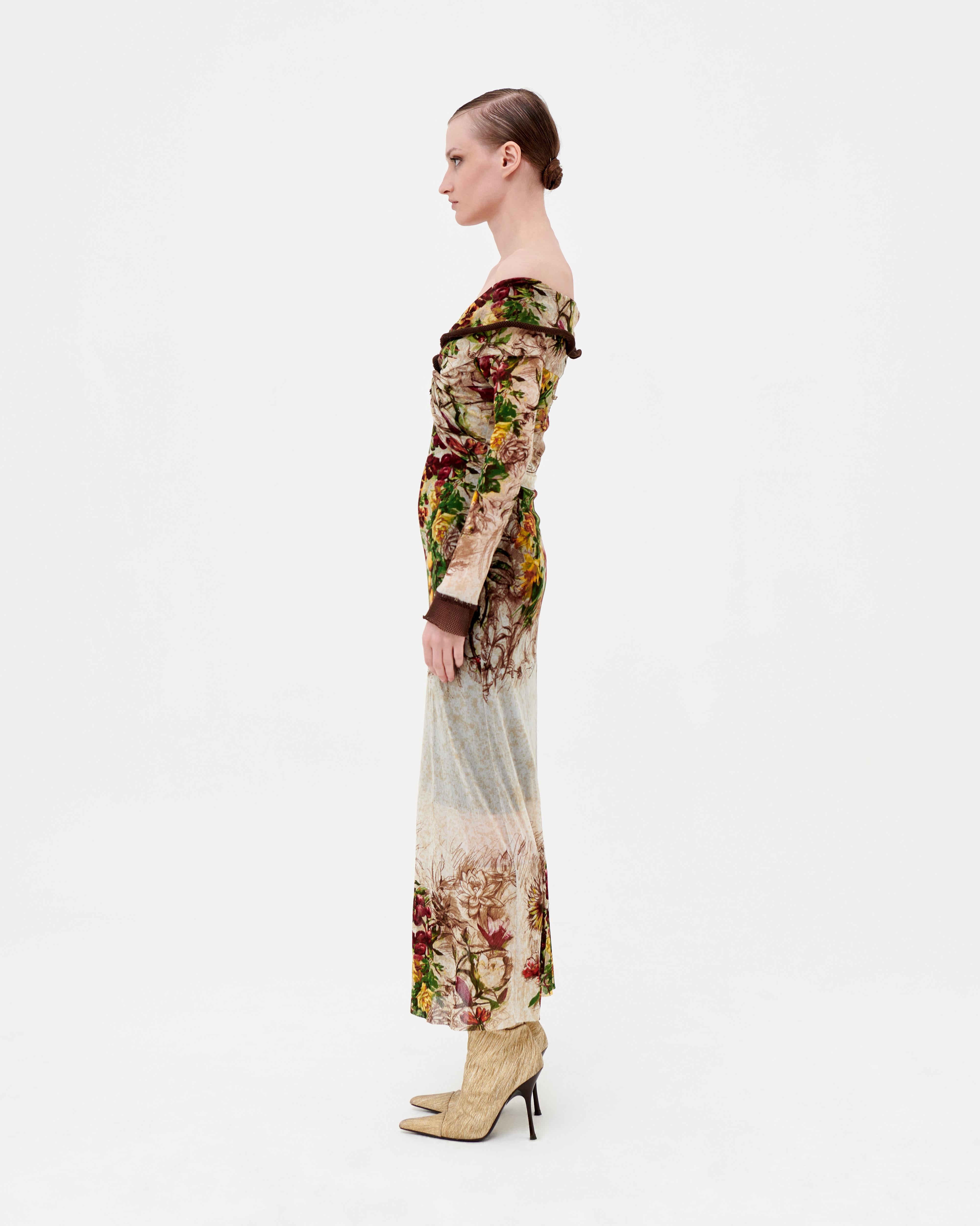 Beige Jean Paul Gaultier S/S 1999 runway floral dress For Sale