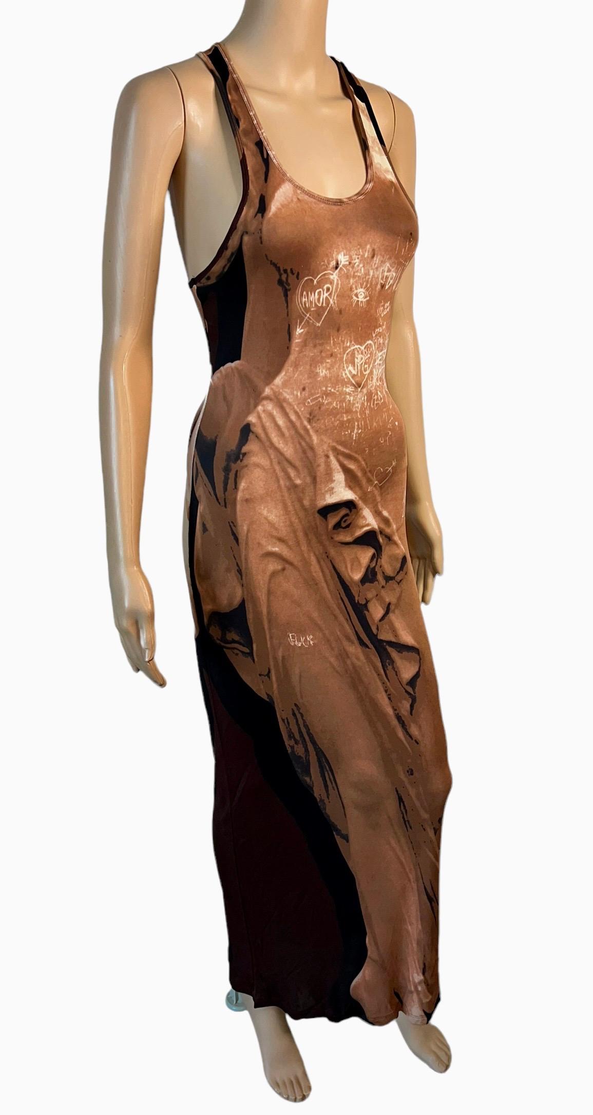 Jean Paul Gaultier S/S 1999 Runway Goddess Trompe L'oeil Graffiti Maxi Dress In Good Condition For Sale In Naples, FL