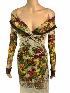 Jean Paul Gaultier S/S 1999 Runway Vintage Floral Semi-Sheer Off Shoulder Dress