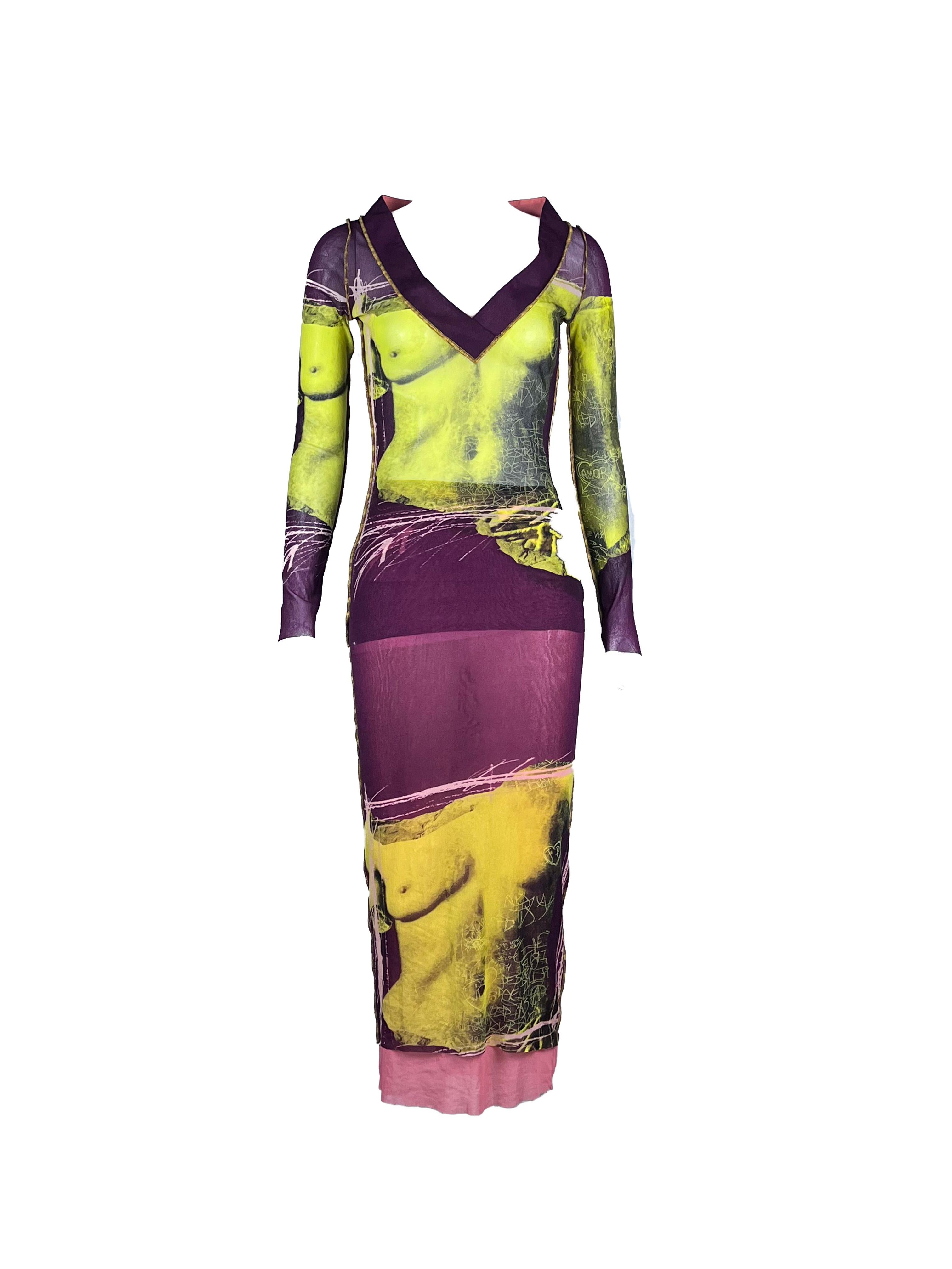 JEAN PAUL GAULTIER S/s 1999 Venus De Milo Kimono Neckline Mesh Set
