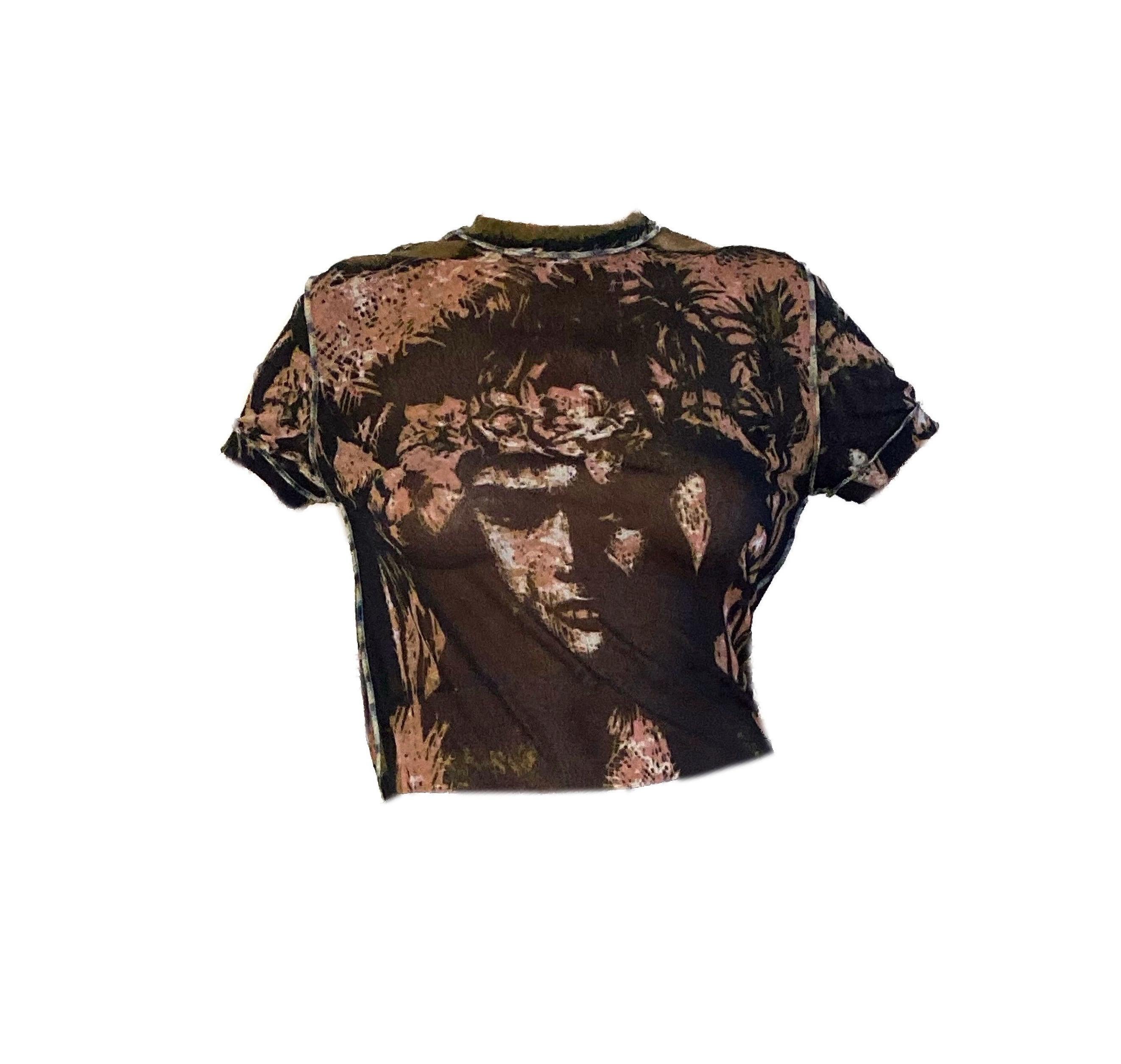 Black Jean Paul Gaultier S/S 2000 Polynesian print Mesh T-Shirt