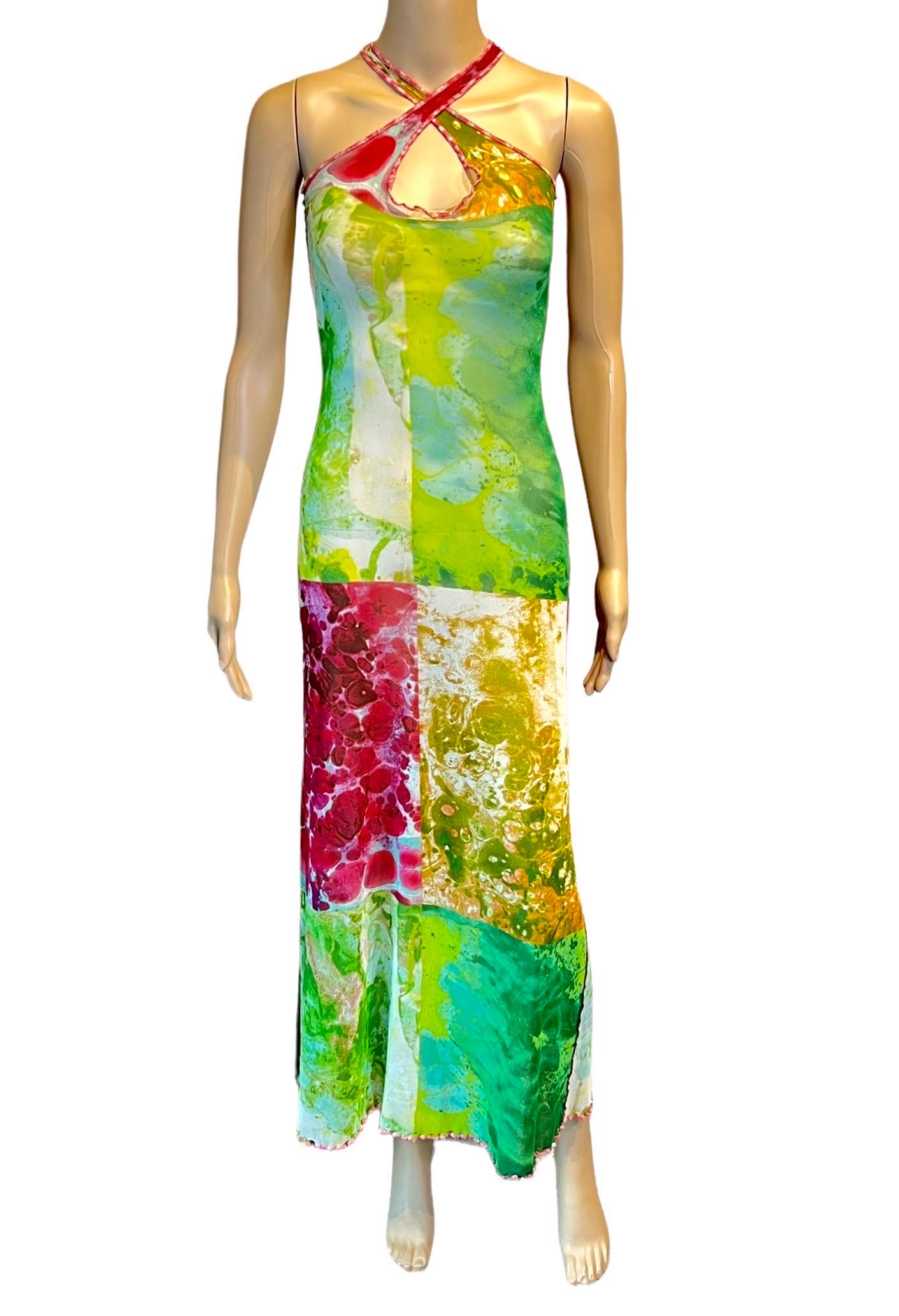 Jean Paul Gaultier F/S 2000 Psychedelic Bacteria Print Transparentes Mesh-Bodycon-Kleid mit Bacteria-Druck (Grün) im Angebot