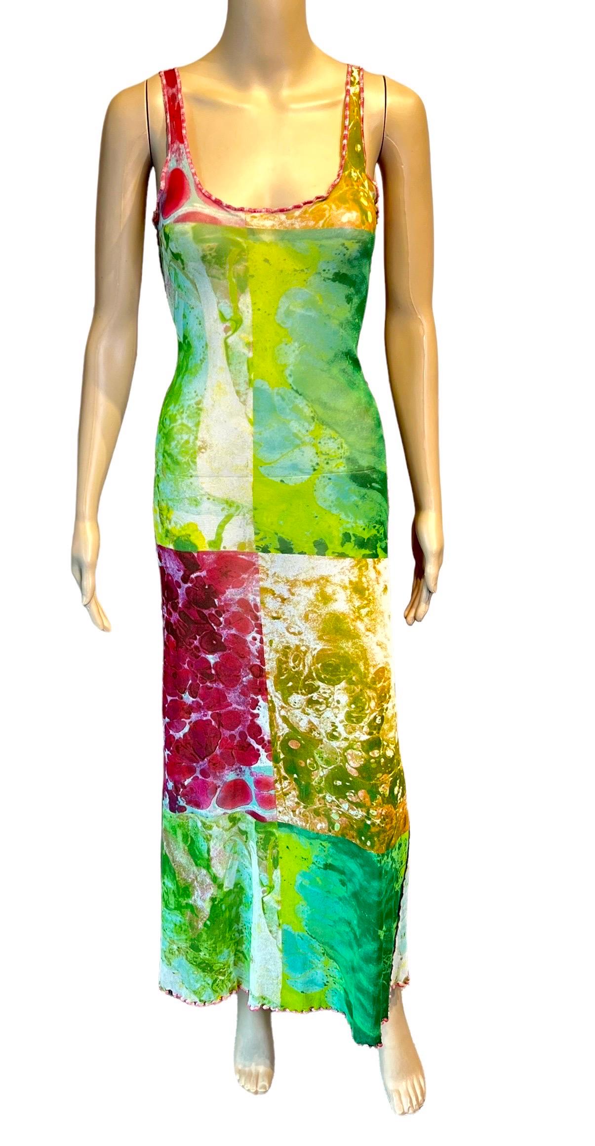 Jean Paul Gaultier F/S 2000 Psychedelic Bacteria Print Transparentes Mesh-Bodycon-Kleid mit Bacteria-Druck im Zustand „Hervorragend“ im Angebot in Naples, FL
