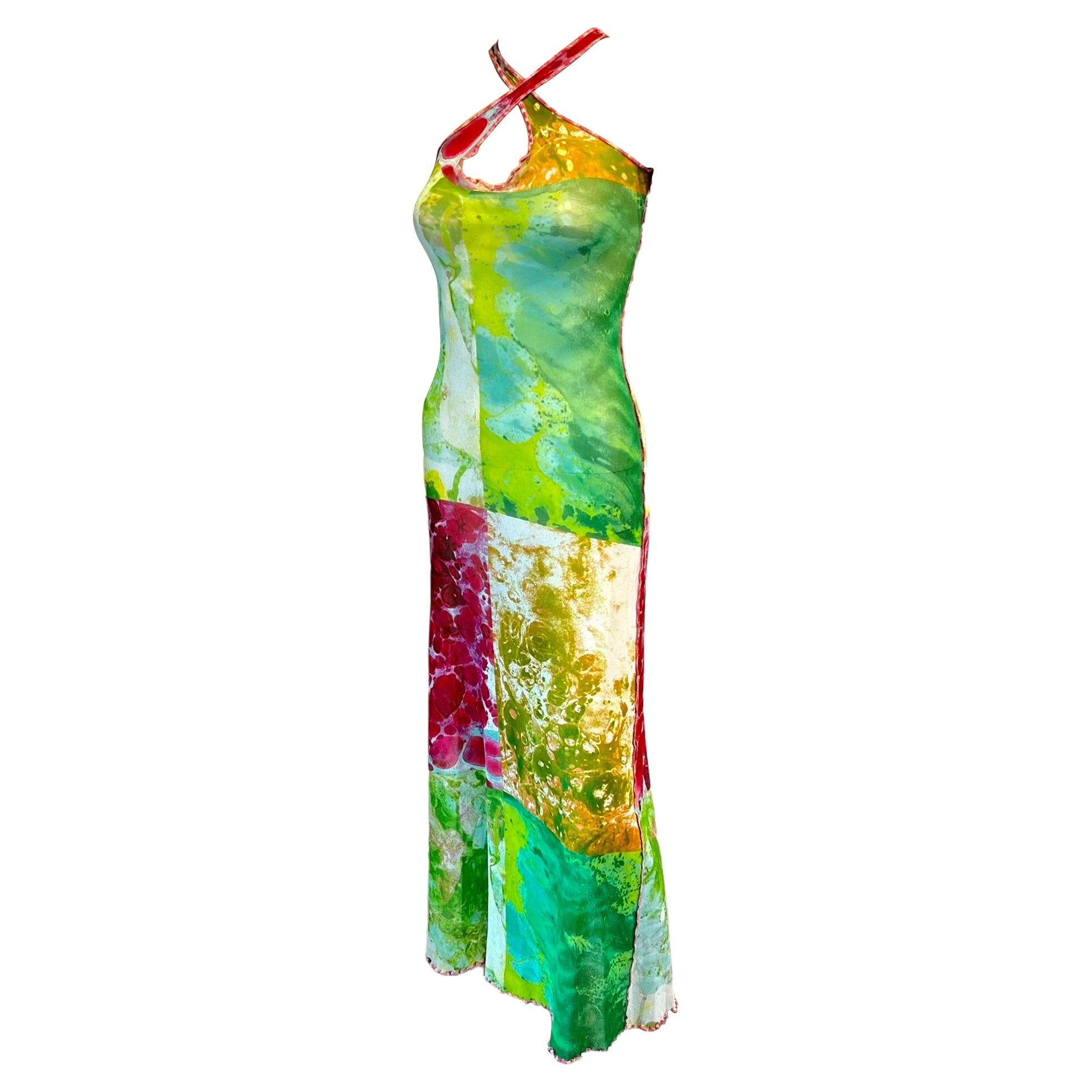 Jean Paul Gaultier F/S 2000 Psychedelic Bacteria Print Transparentes Mesh-Bodycon-Kleid mit Bacteria-Druck im Angebot