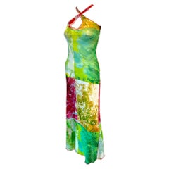 Jean Paul Gaultier S/S 2000 - Robe moulante en maille transparente à imprimé psychédélique Bacteria