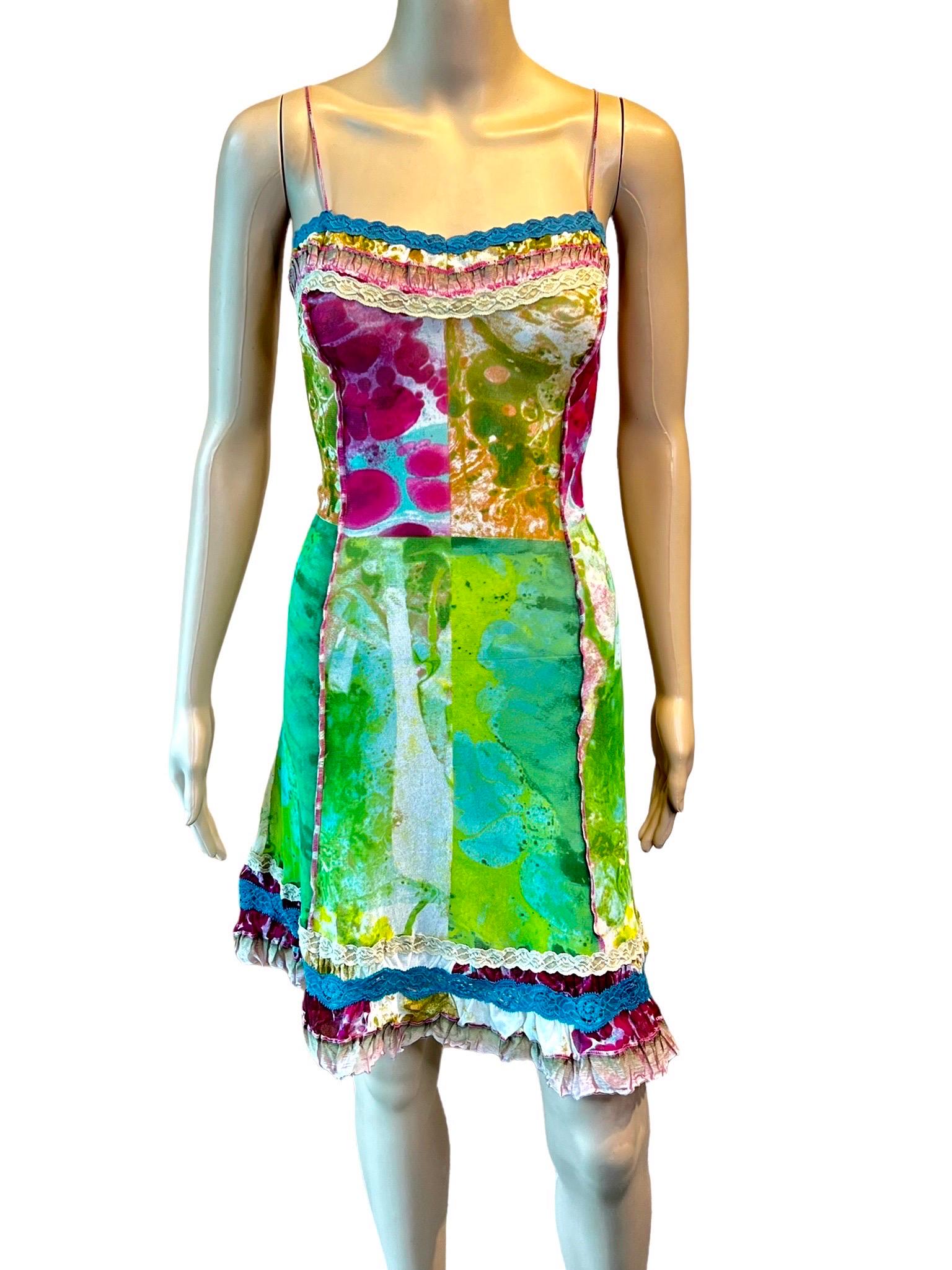 Green Jean Paul Gaultier S/S 2000 Psychedelic Bacteria Print Sheer Mesh Mini Dress  For Sale