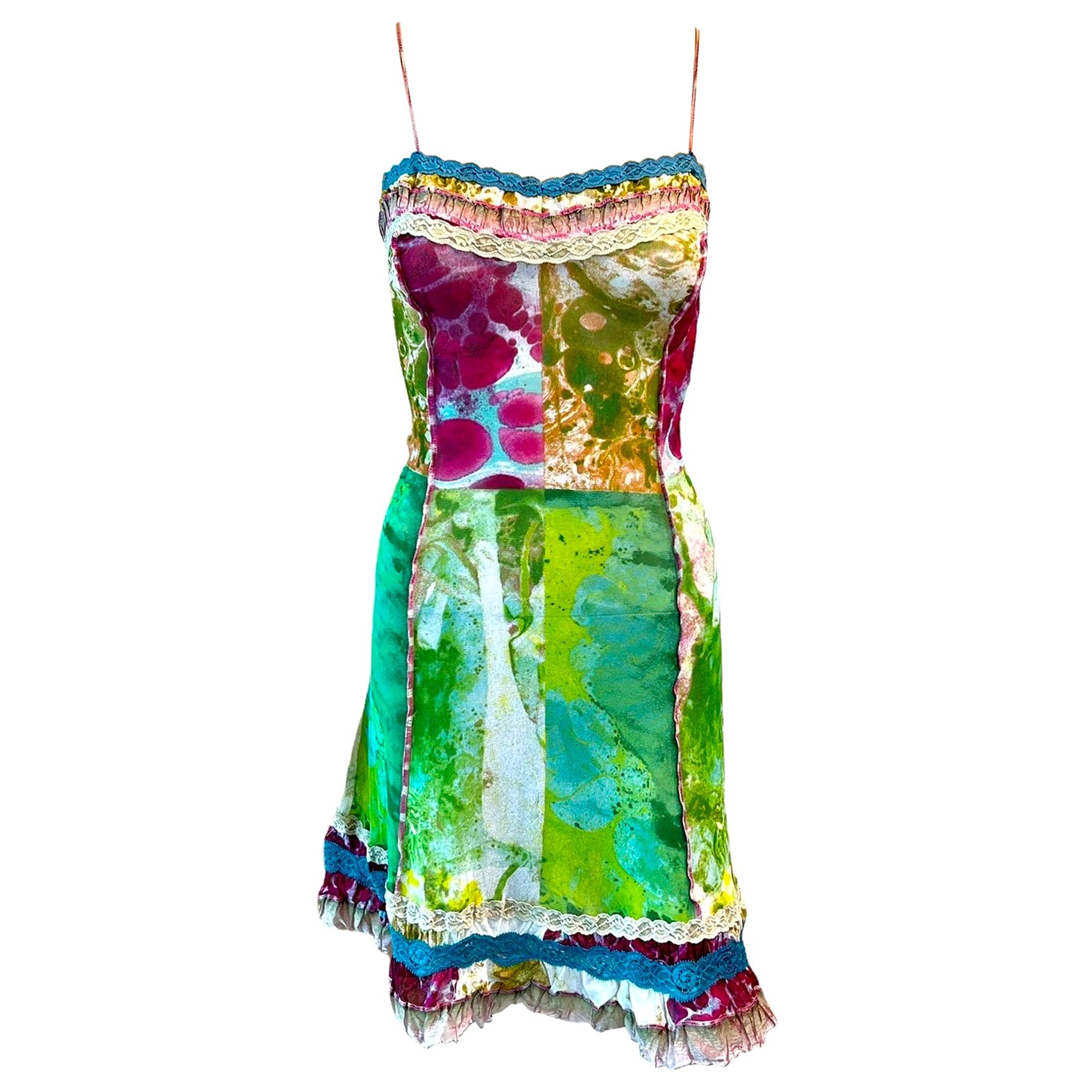 Jean Paul Gaultier - Robe courte en maille transparente à imprimé psychédélique et bactéria, printemps-été 2000