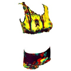 Jean Paul Gaultier S/S 2000 Psychedelic Print Bra Crop Top & Shorts 2 Piece Set