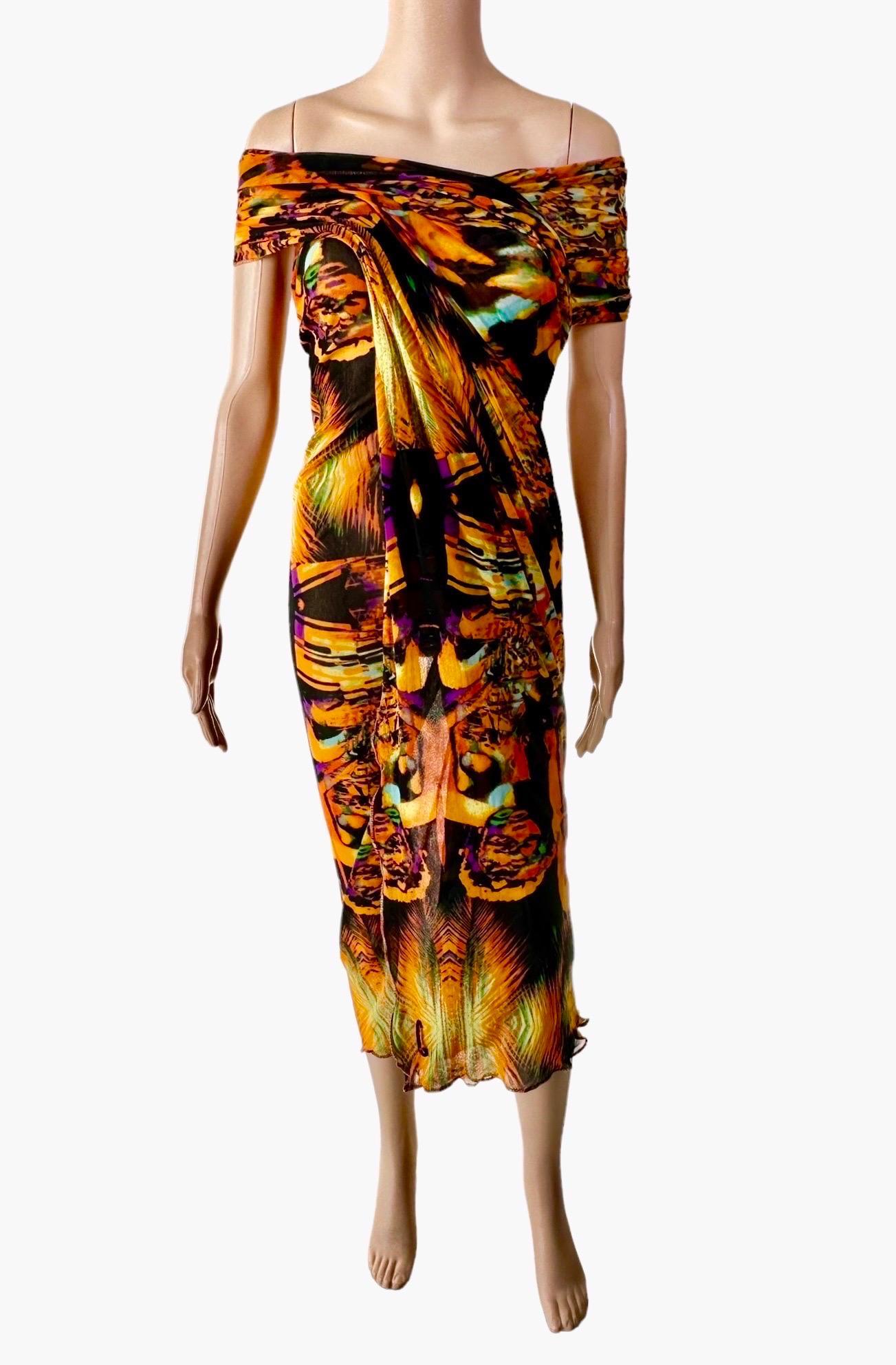 Jean Paul Gaultier S/S 2000 Psychedelic Print Mesh Wrap Dress Scarf Sarong Pareo 5