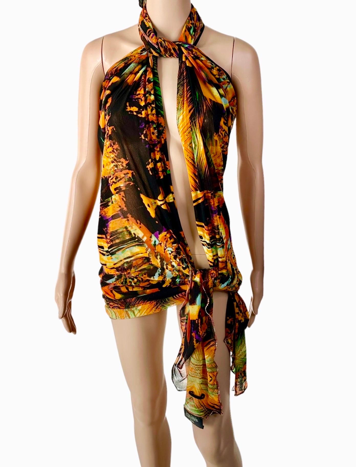Jean Paul Gaultier S/S 2000 Psychedelic Print Mesh Wrap Dress Scarf Sarong Pareo 6