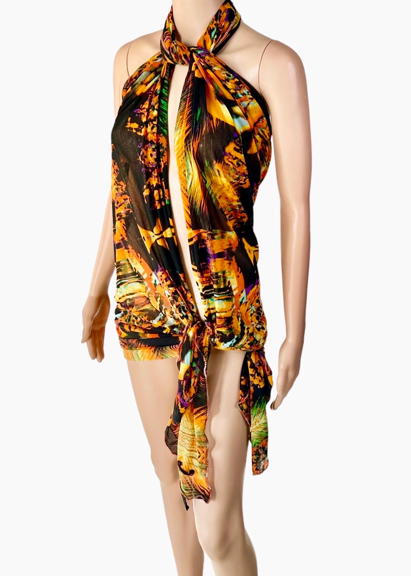 Jean Paul Gaultier S/S 2000 Psychedelic Print Mesh Wrap Dress Scarf Sarong Pareo 8