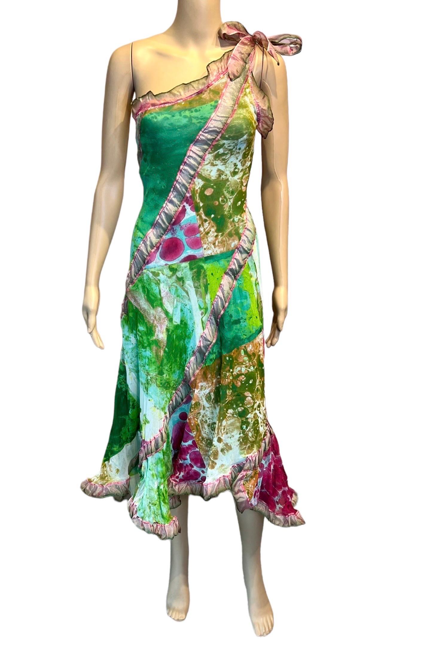 Jean Paul Gaultier S/S 2000 Runway Psychedelic Bacteria Print One Shoulder Maxi Dress Size M




