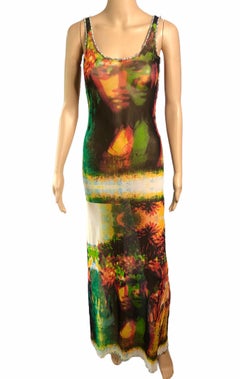 Jean Paul Gaultier S/S 2000 Vintage Psychedelic Print Bodycon Mesh Maxi Dress