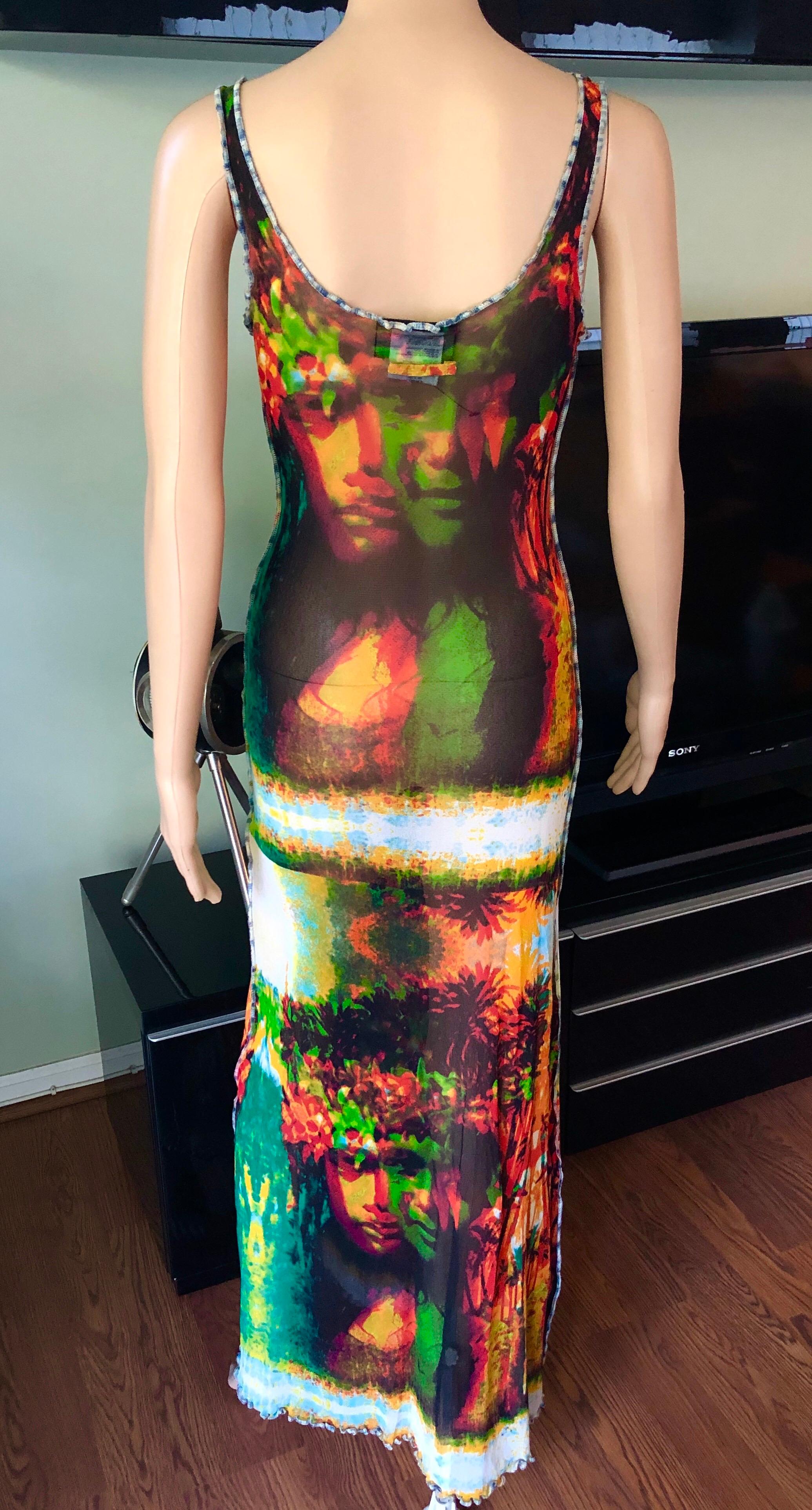 Jean Paul Gaultier F/S 2000 Vintage Psychedelic Print Bodycon Mesh Maxikleid mit psychedelischem Druck im Zustand „Gut“ in Naples, FL