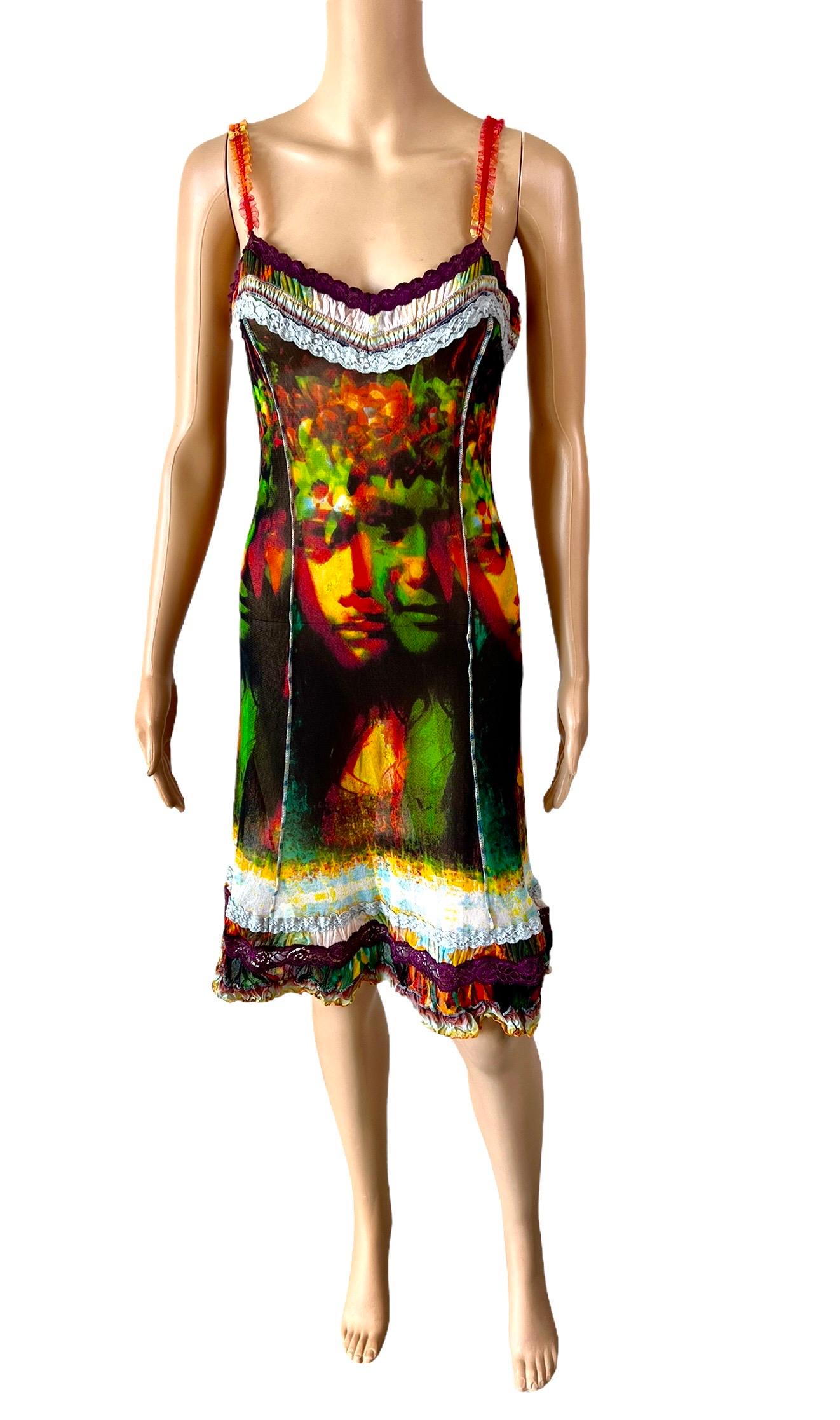 Jean Paul Gaultier S/S 2000 Vintage Psychedelic Semi-Sheer Mesh Dress Size M



