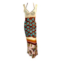 Jean Paul Gaultier S/S 2001 Abstract Floral Print Bra and Maxi Dress 2 Piece Set
