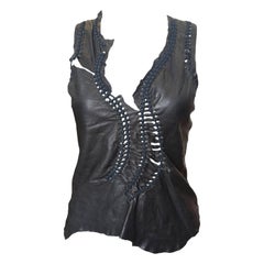 Jean Paul Gaultier S/S 2001 Black Leather Braided-Front Tank Top